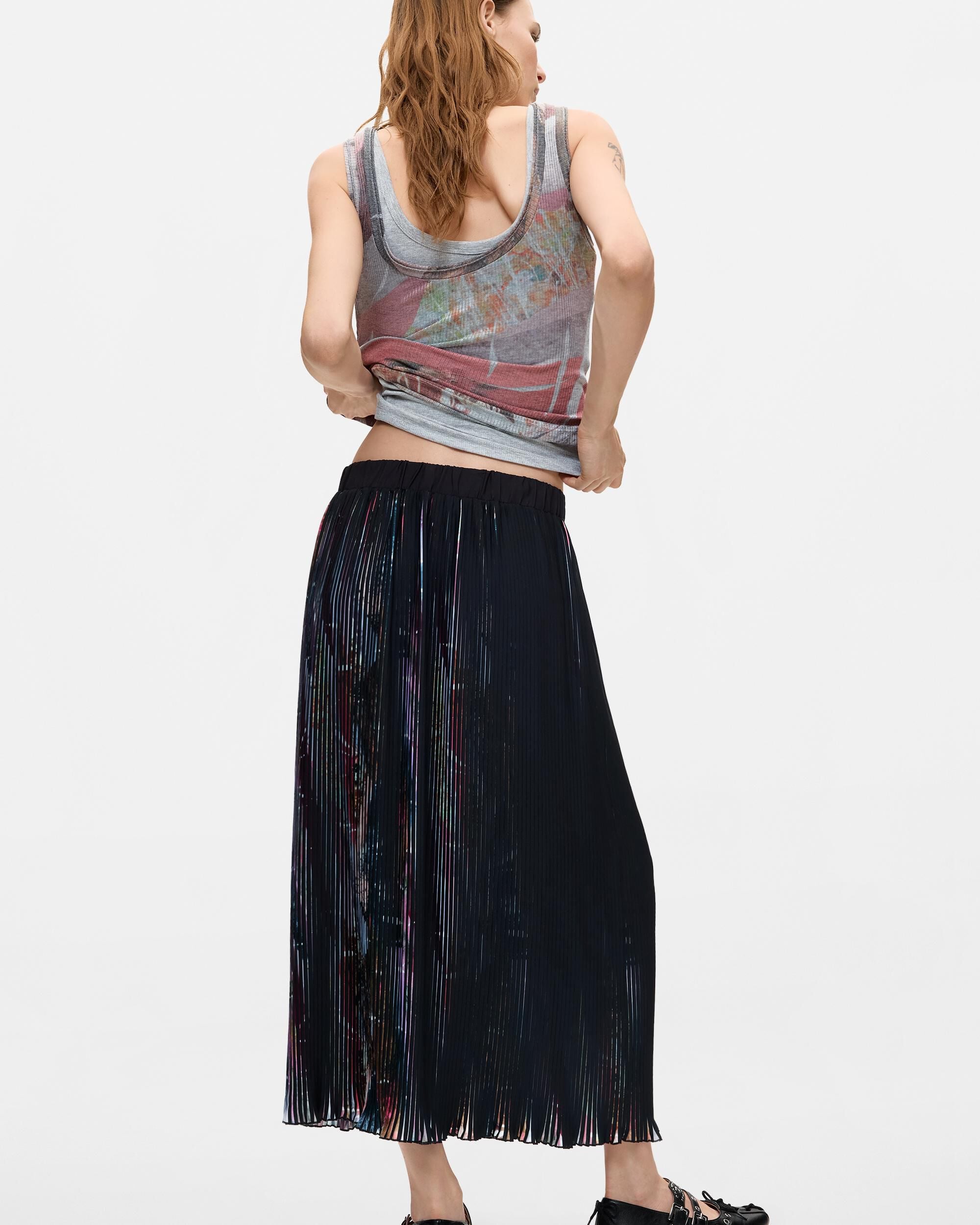 Falda plisada midi floral - Desigual - Negro Negro-3