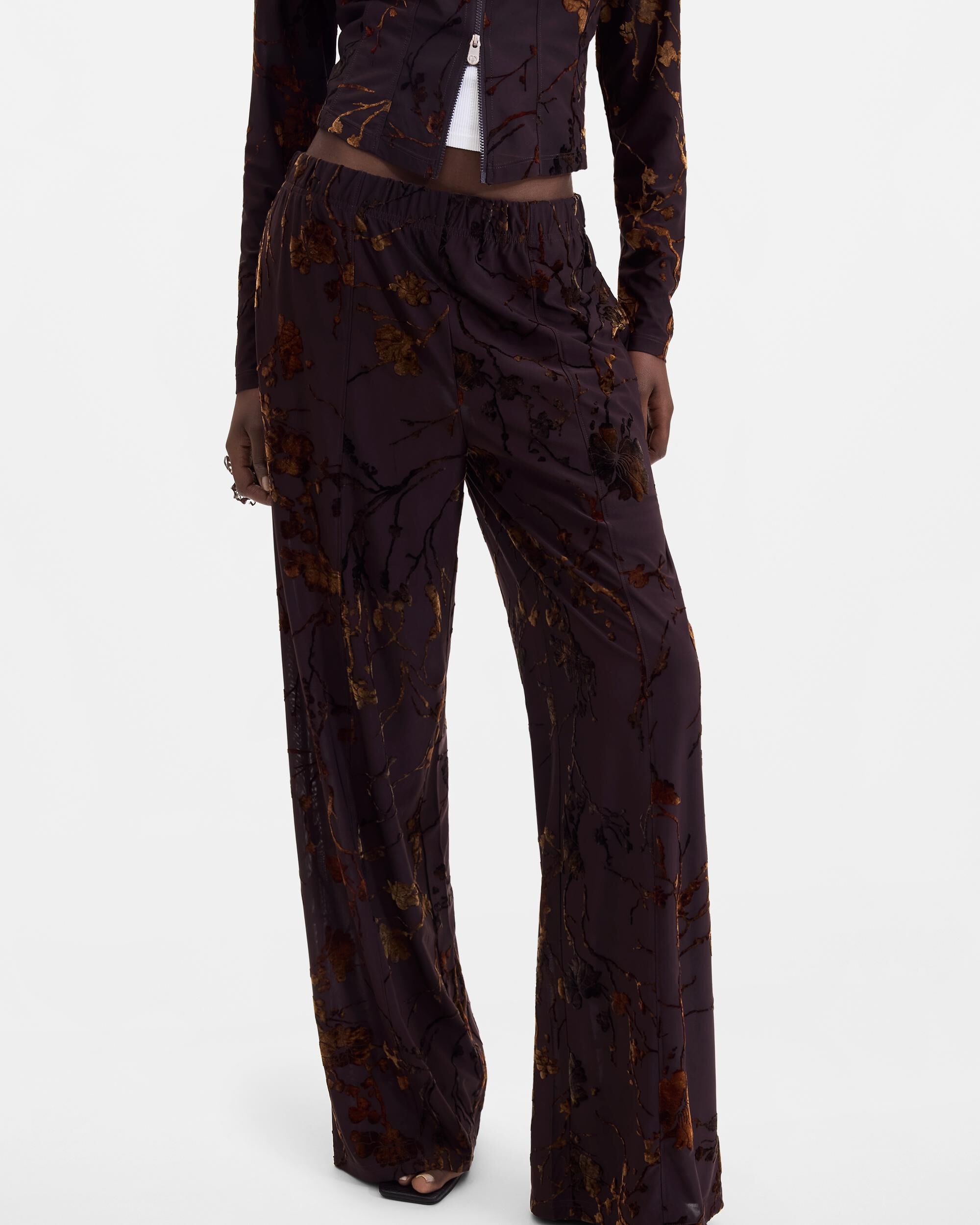 Pantalón de mujer largo flocado - Desigual - Marrón Marrón-2