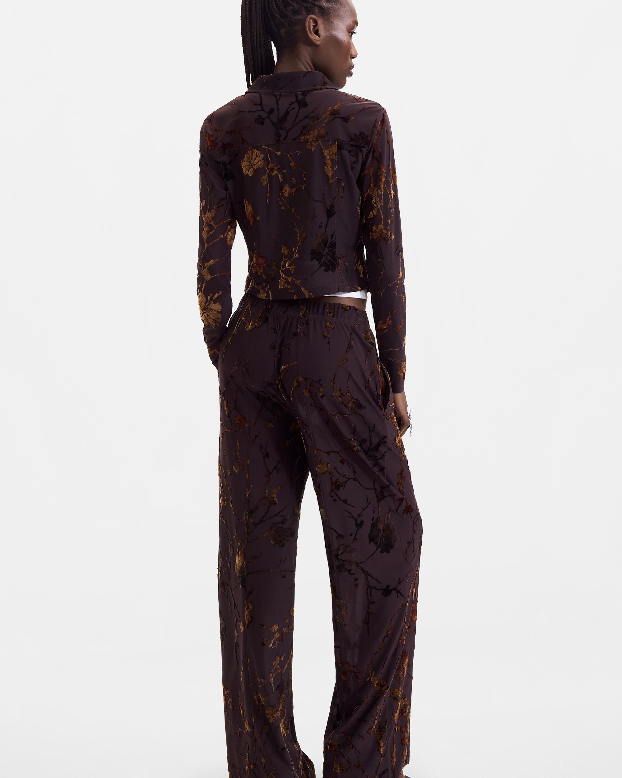 Pantalón de mujer largo flocado - Desigual - Marrón Marrón-3