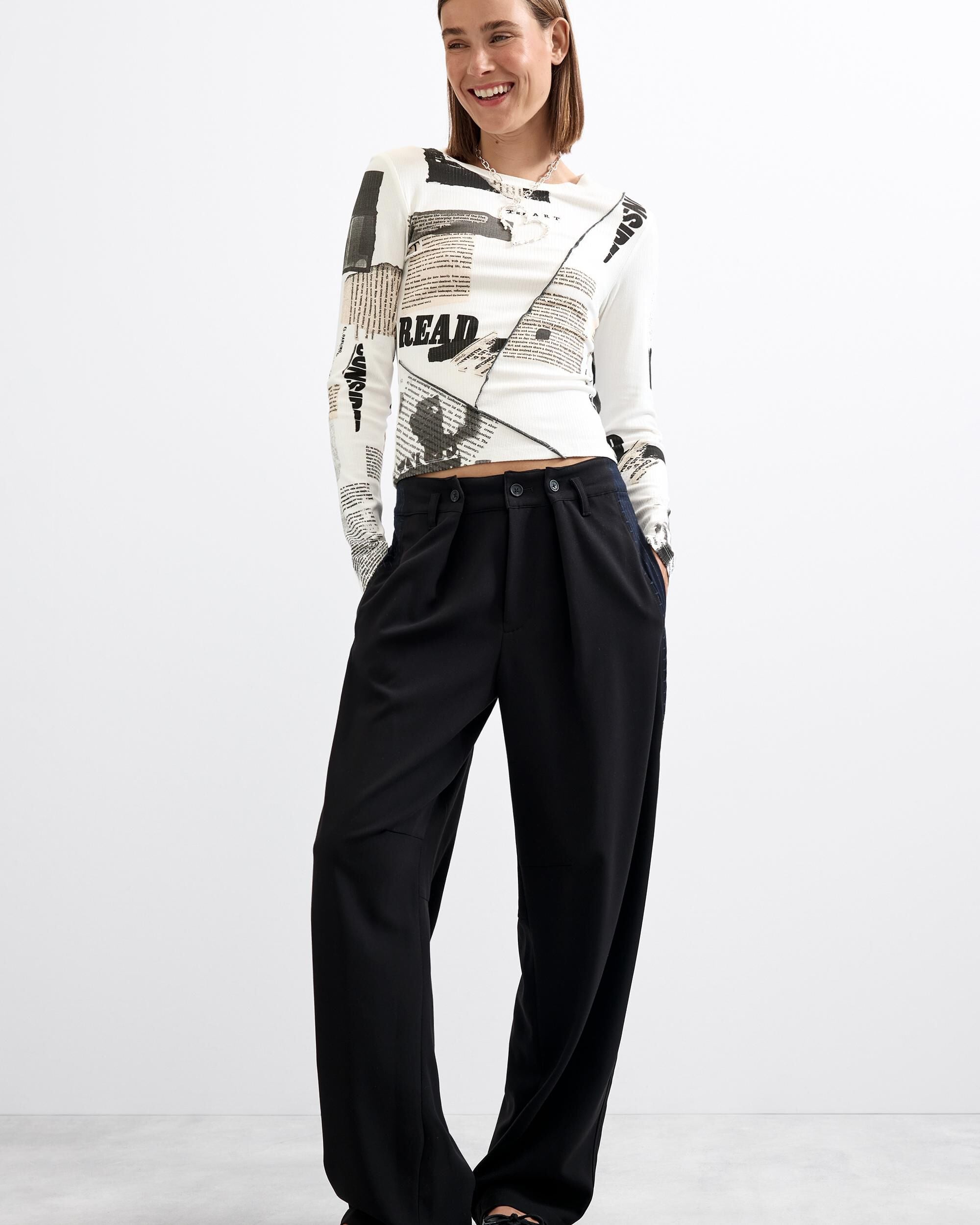 Pantalón de mujer largo recto - Desigual - Negro Negro-1