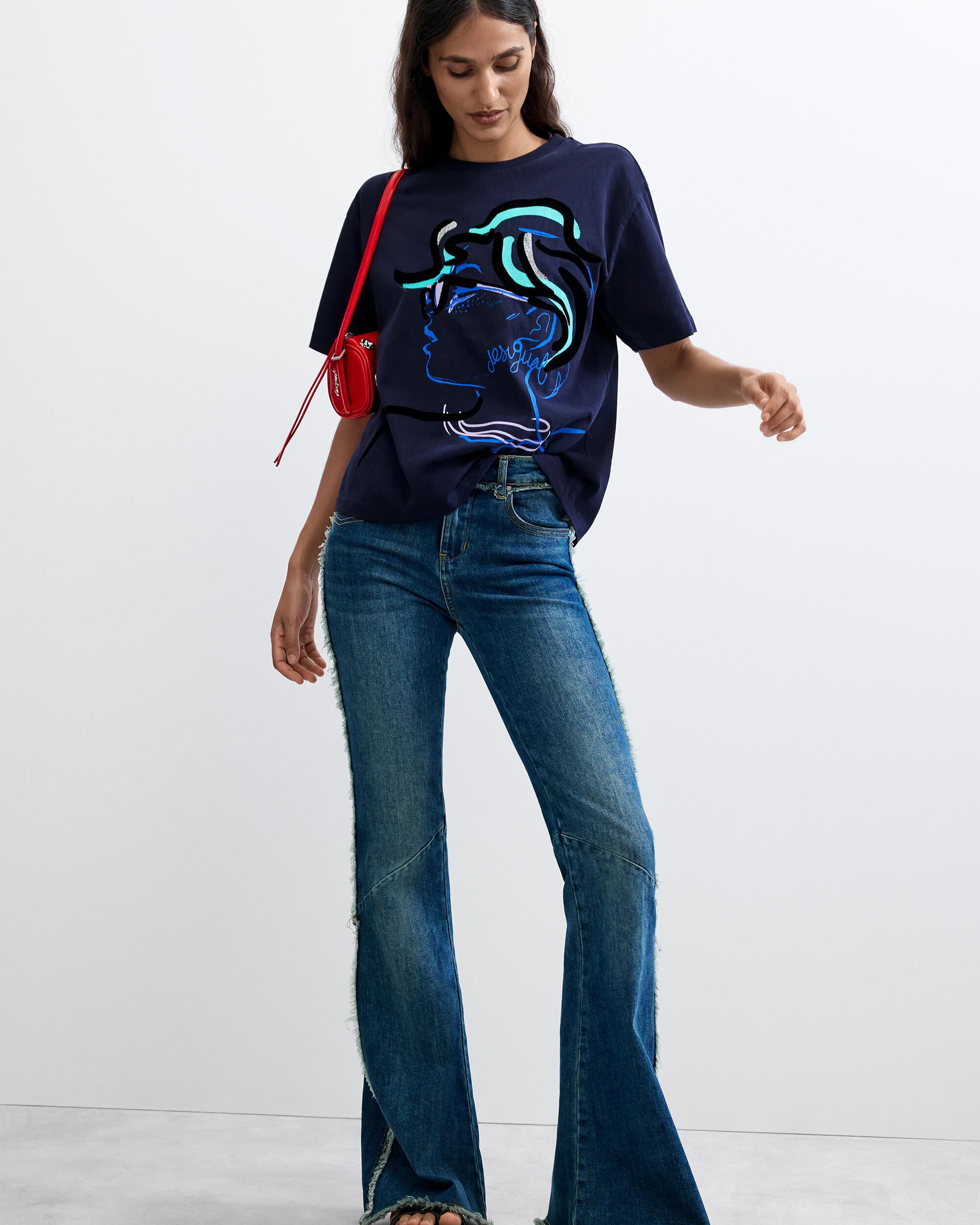 Camiseta de mujer estampada 100% algodón - Desigual - Azul Azul-2