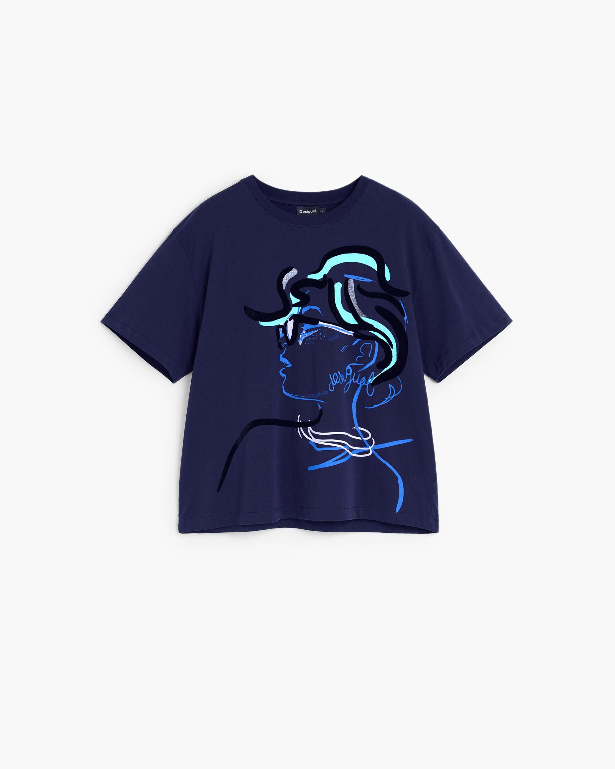 Camiseta de mujer estampada 100% algodón - Desigual - Azul Azul-4