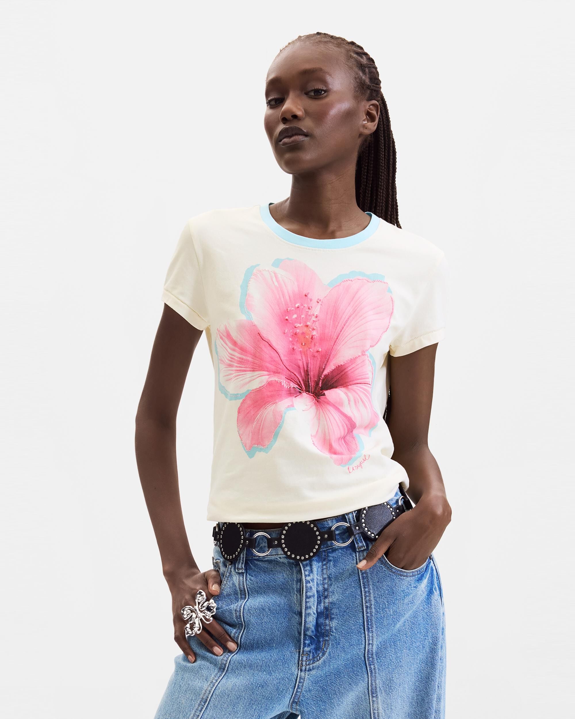 Camiseta de mujer estampado floral - Desigual - Blanco Blanco-1