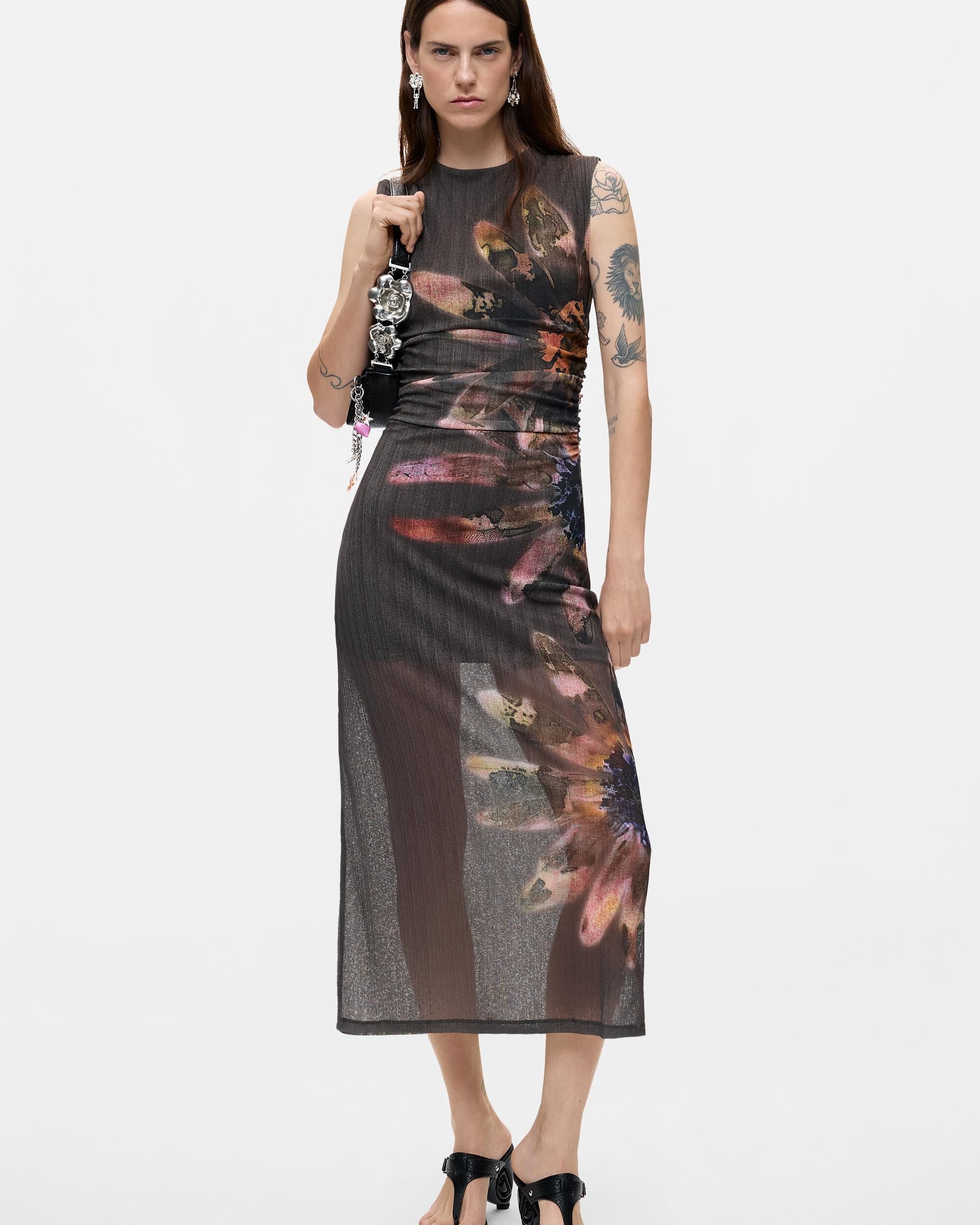 Vestido estampado floral - Desigual - Gris Gris-1