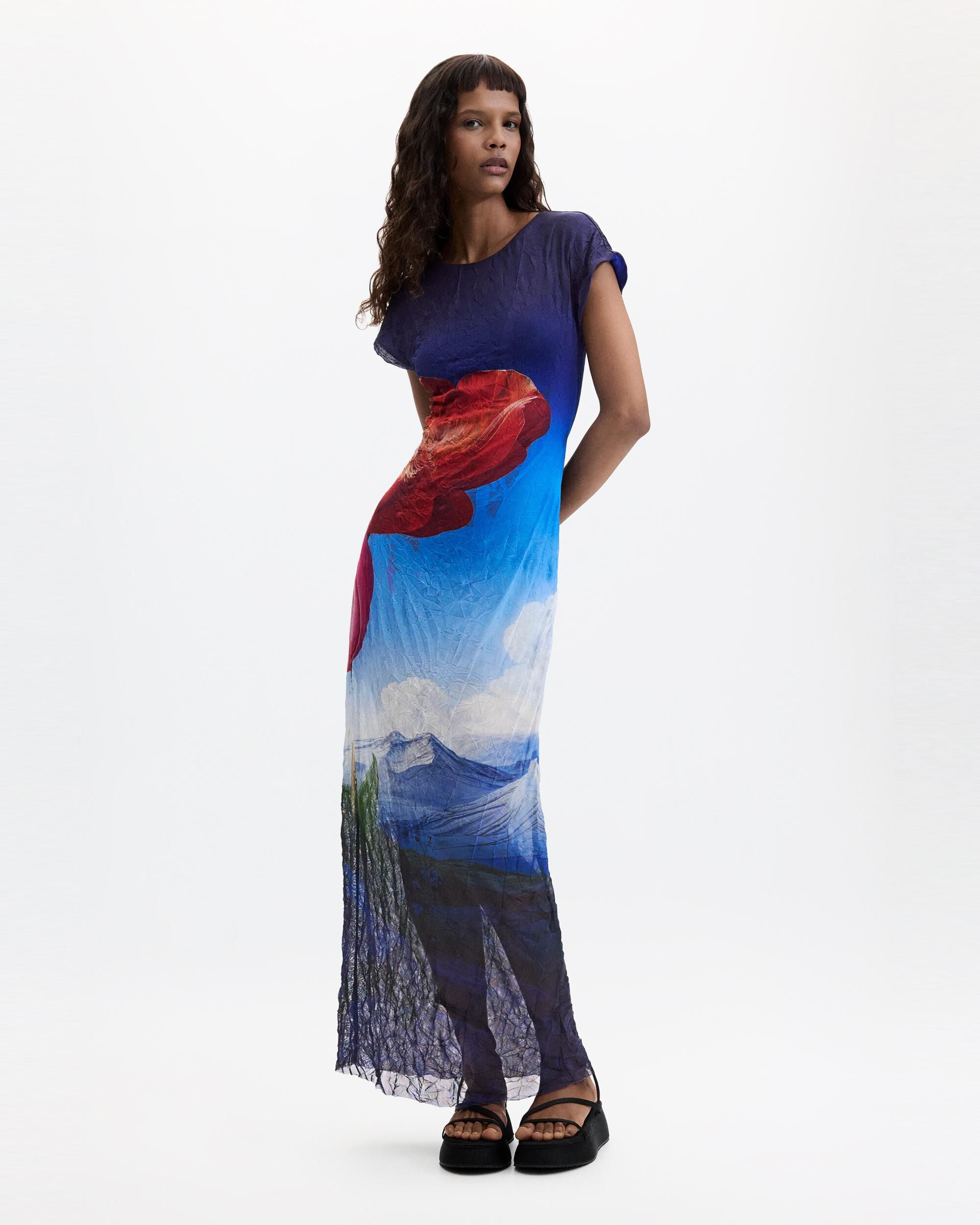 Vestido manga corta estampado - Desigual - Azul Azul-1