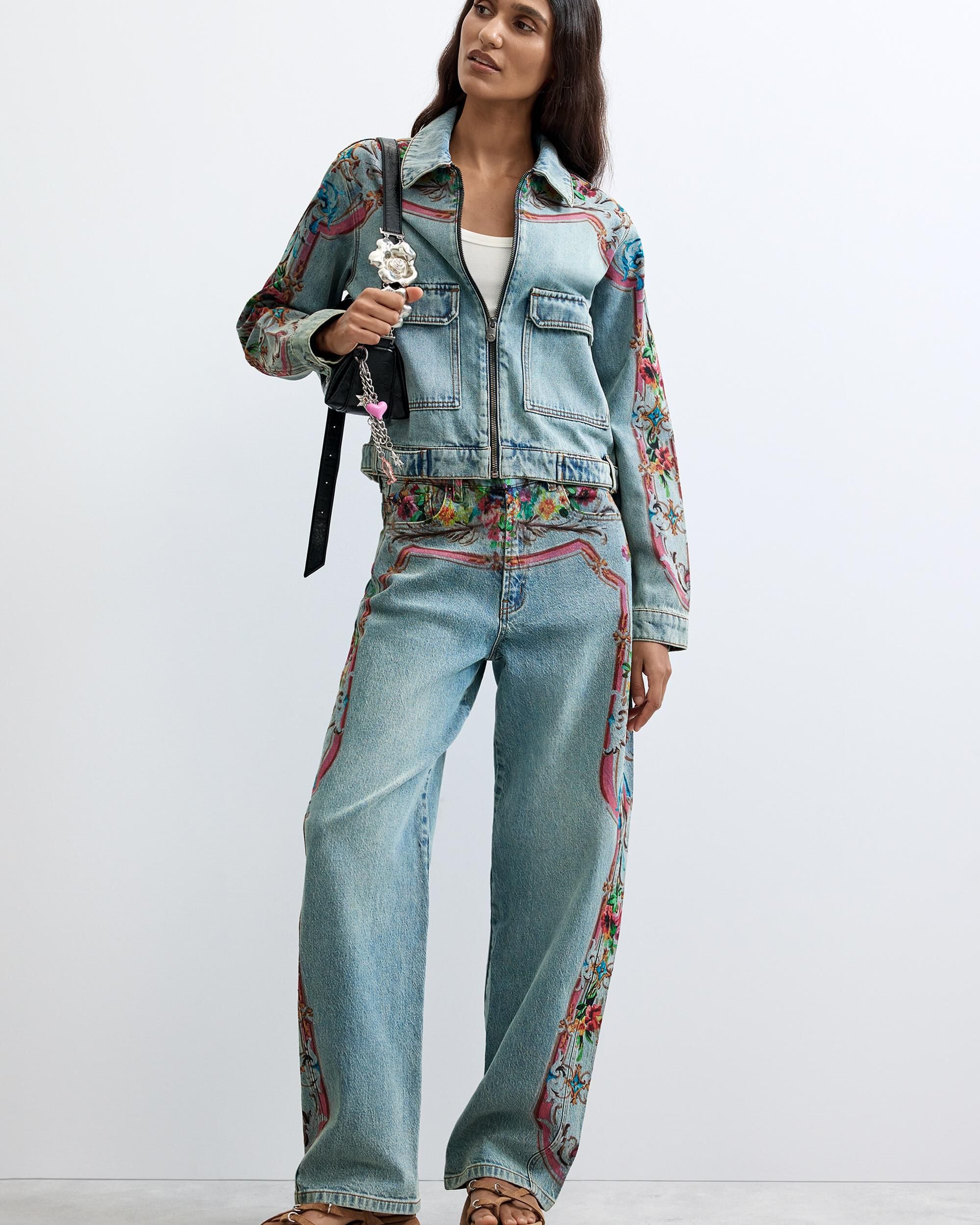 Pantalón de mujer vaquero estampado - Desigual - Gris Gris-1