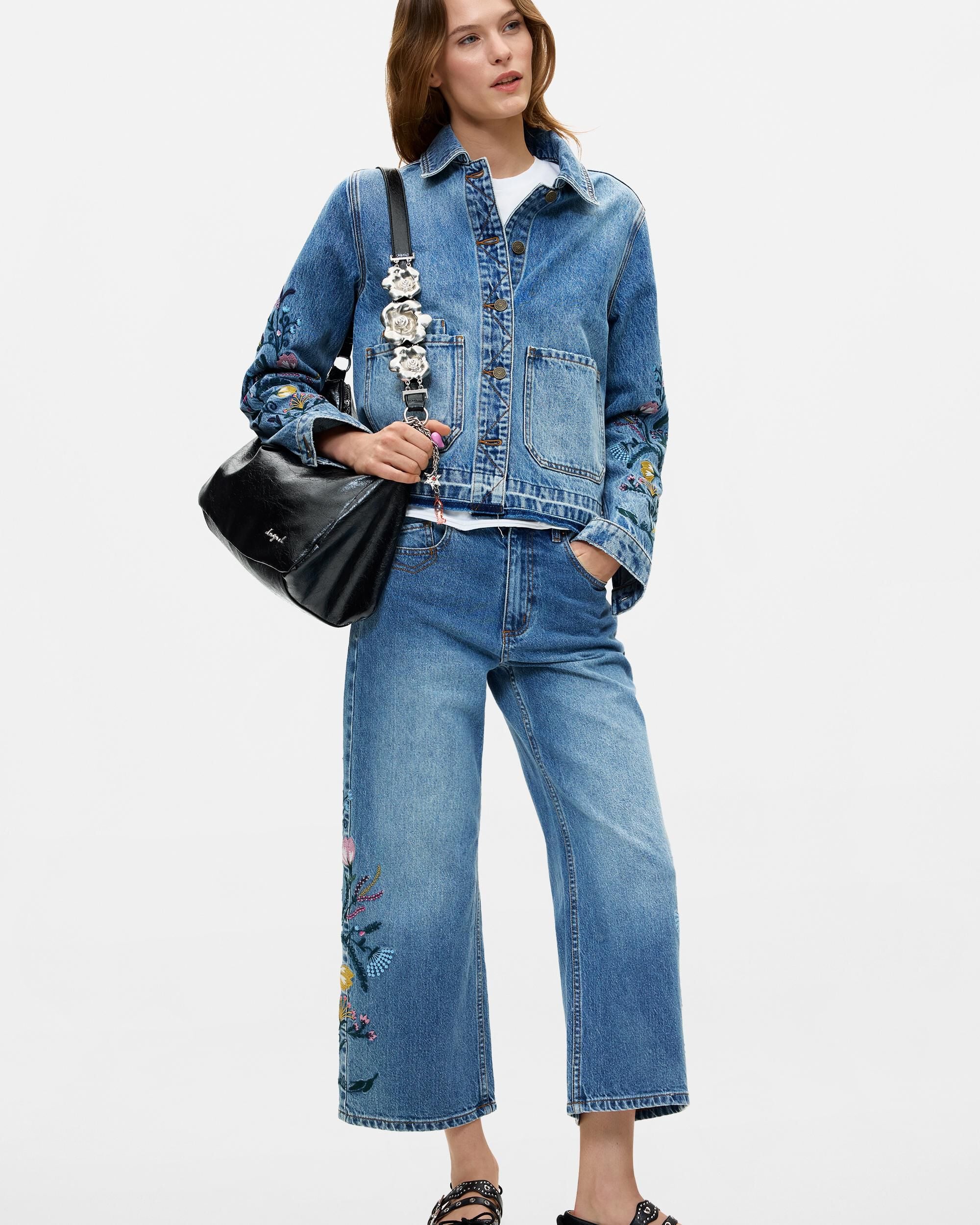 Pantalón de mujer flores vaquero - Desigual - Azul Azul-1