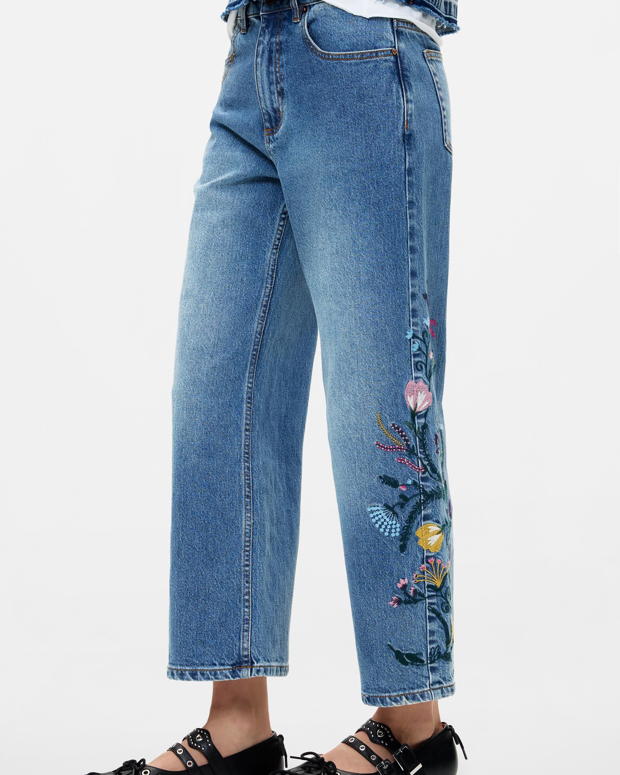 Pantalón de mujer flores vaquero - Desigual - Azul Azul-2