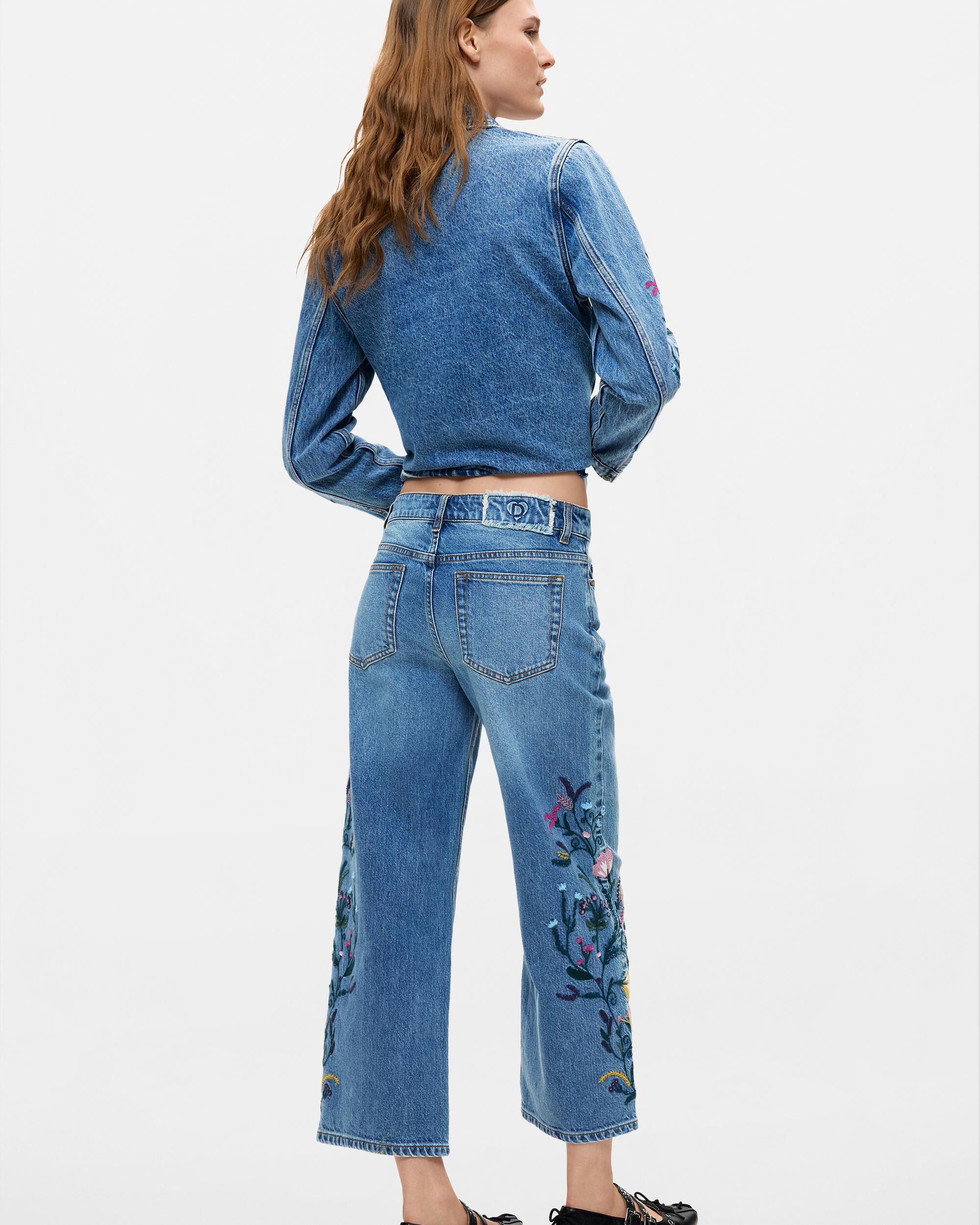 Pantalón de mujer flores vaquero - Desigual - Azul Azul-3