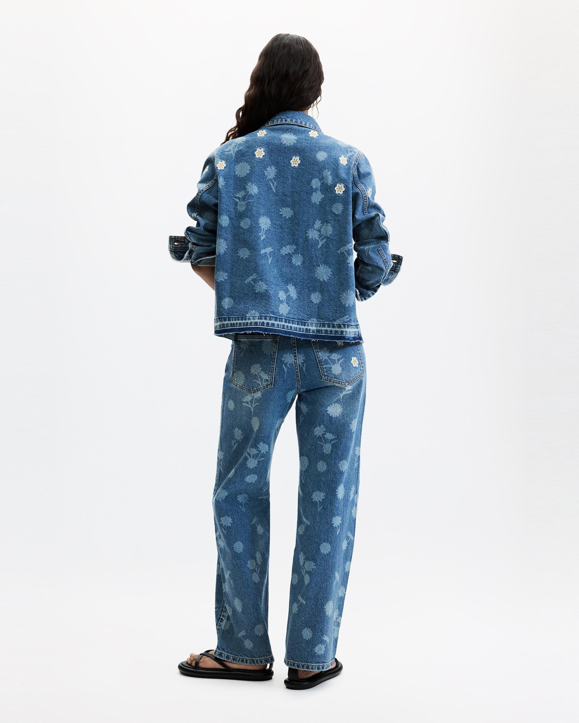 Pantalón de mujer vaquero bordado flores - Desigual - Azul Azul-3