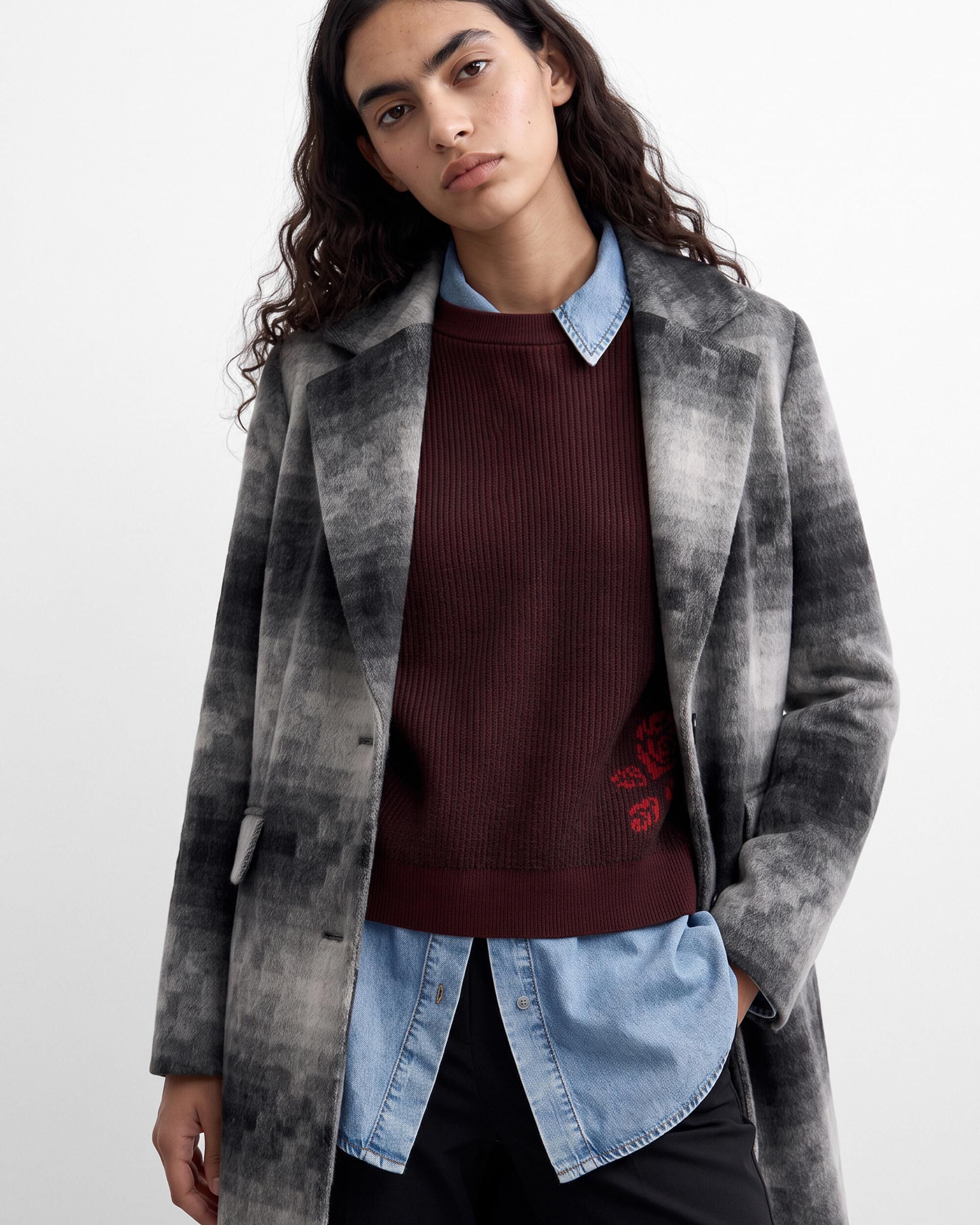 Abrigo de mujer cuadros largo - Desigual - Gris Gris-2