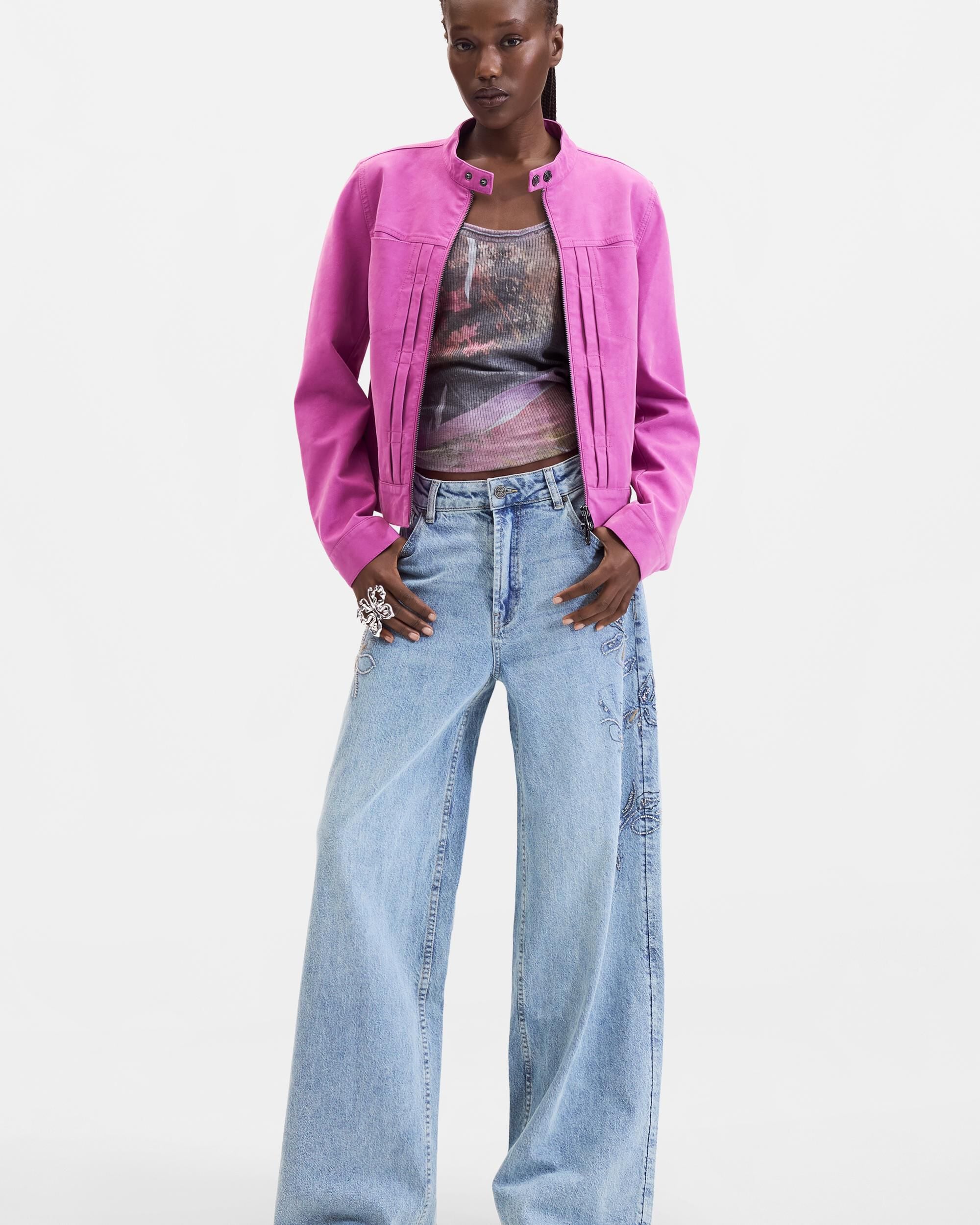 Cazadora de mujer efecto piel corta - Desigual - Rosa Rosa-1