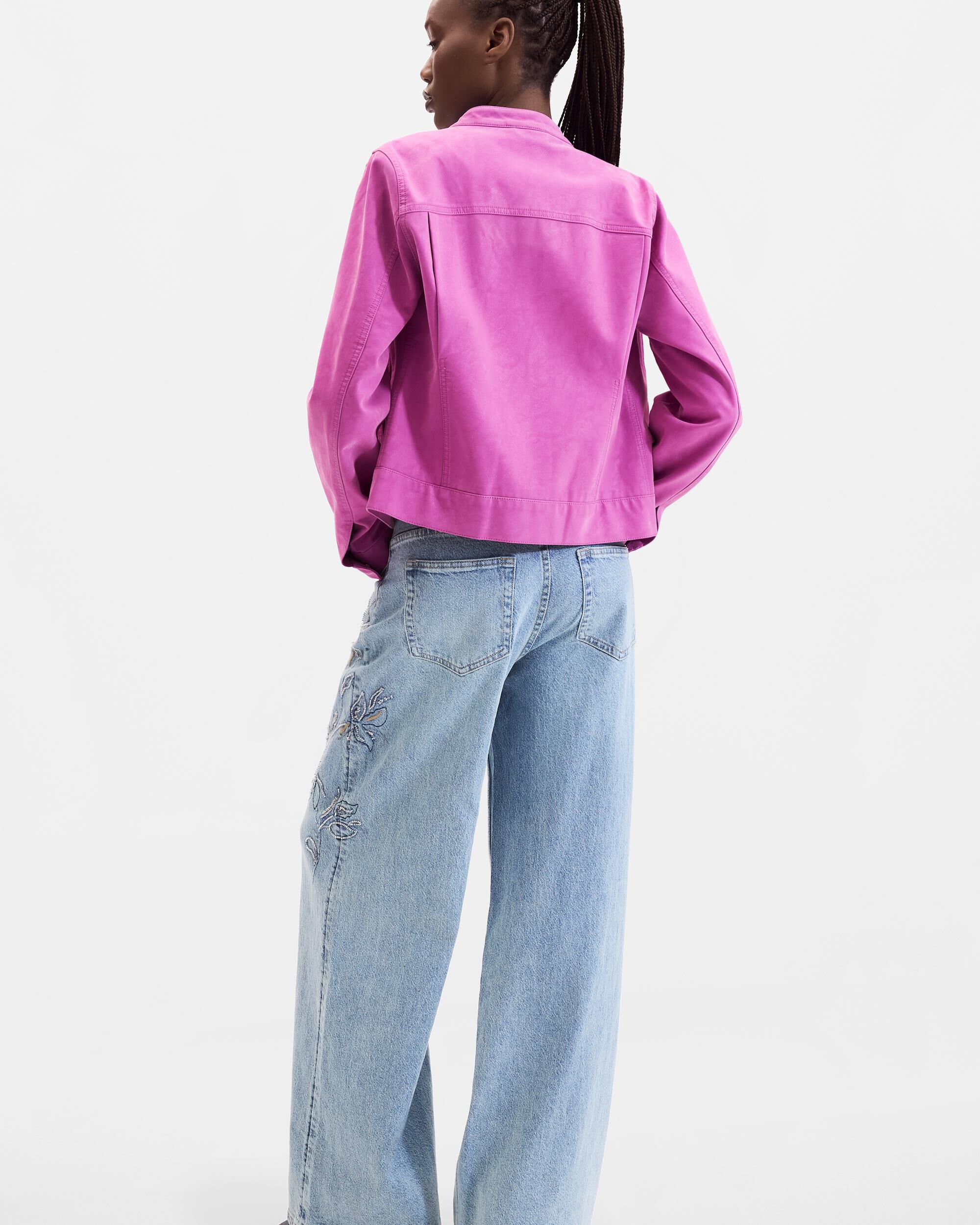 Cazadora de mujer efecto piel corta - Desigual - Rosa Rosa-3