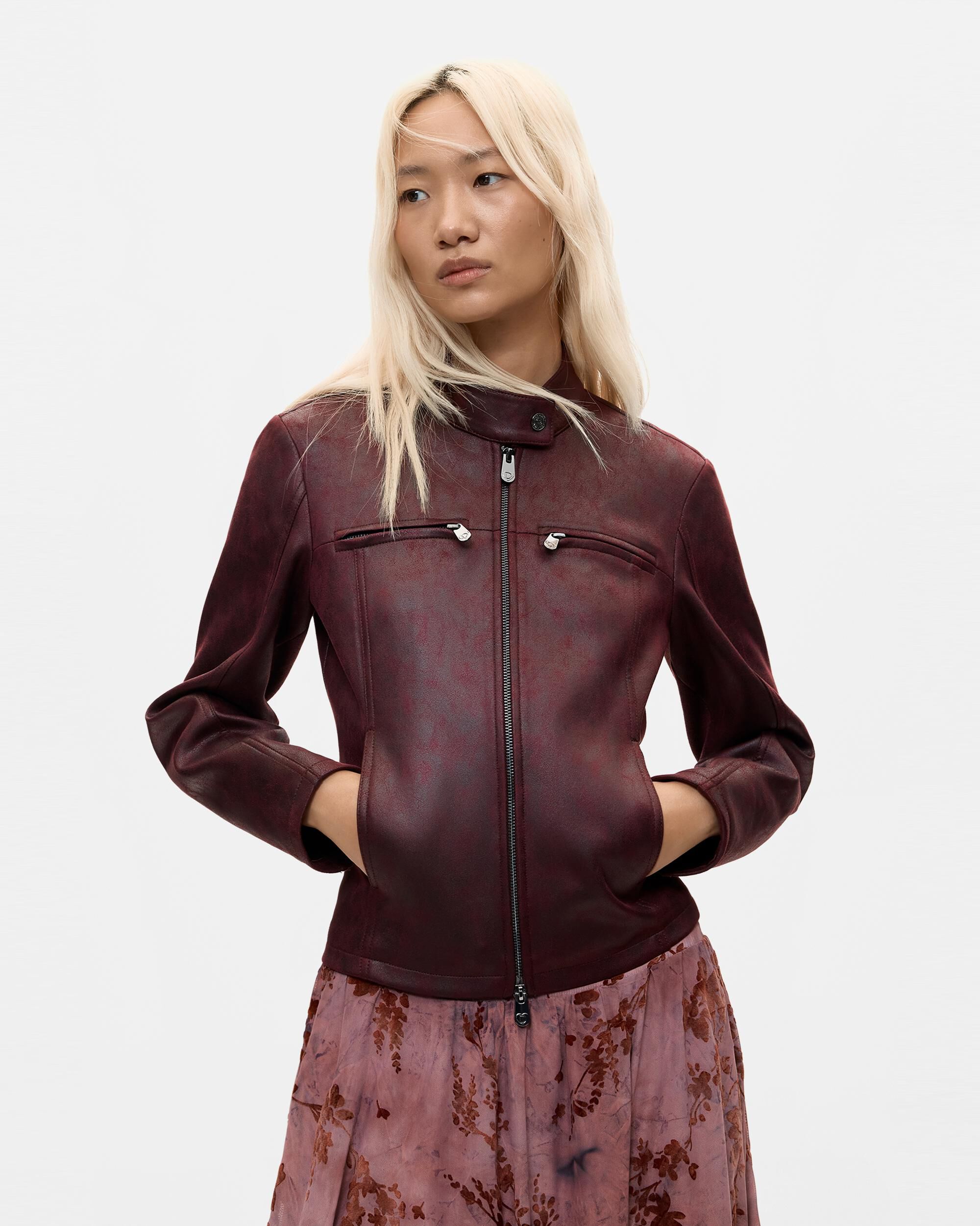 Cazadora de mujer efecto piel - Desigual - Rojo Rojo-2