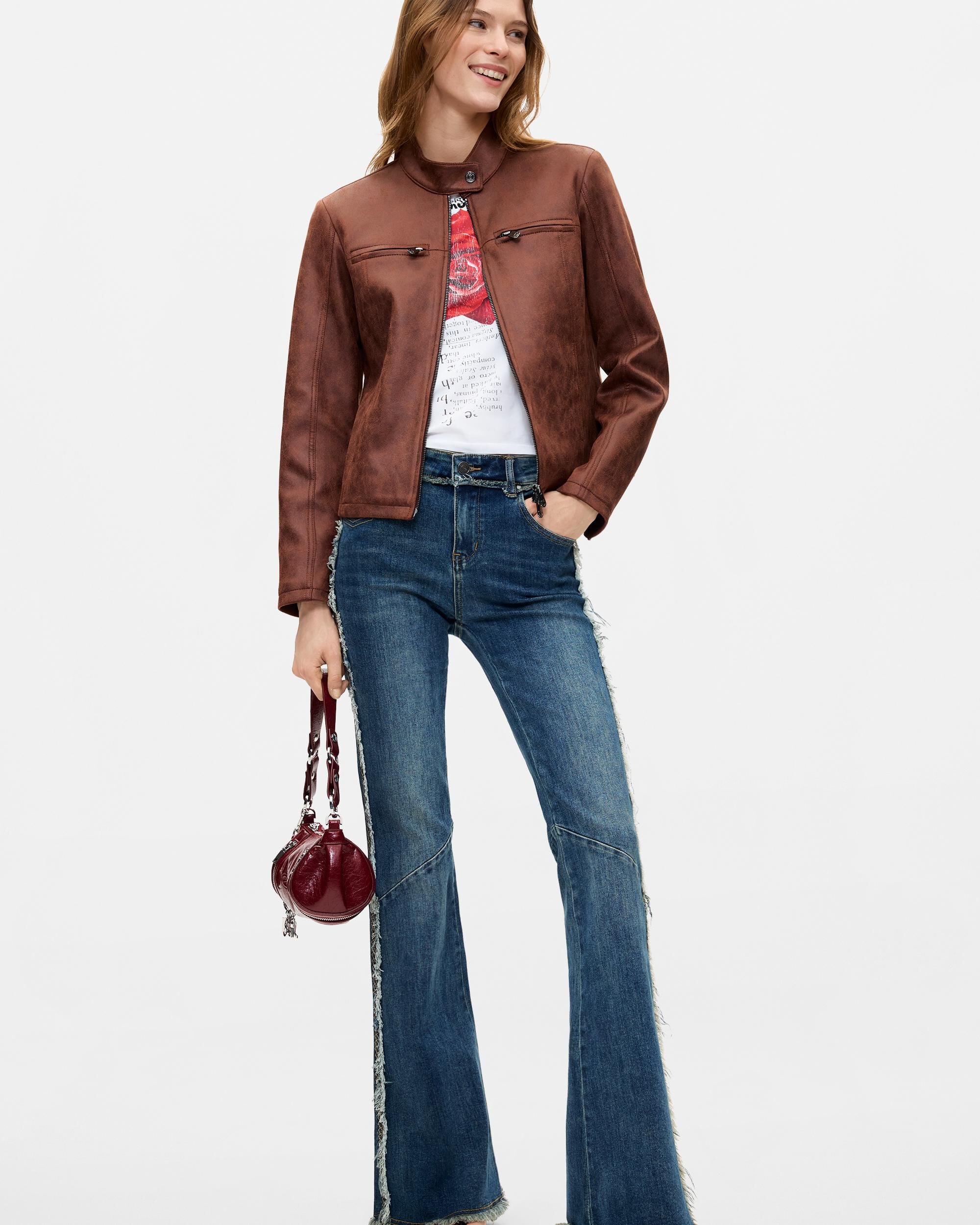 Cazadora de mujer efecto piel - Desigual - Marrón Marrón-1
