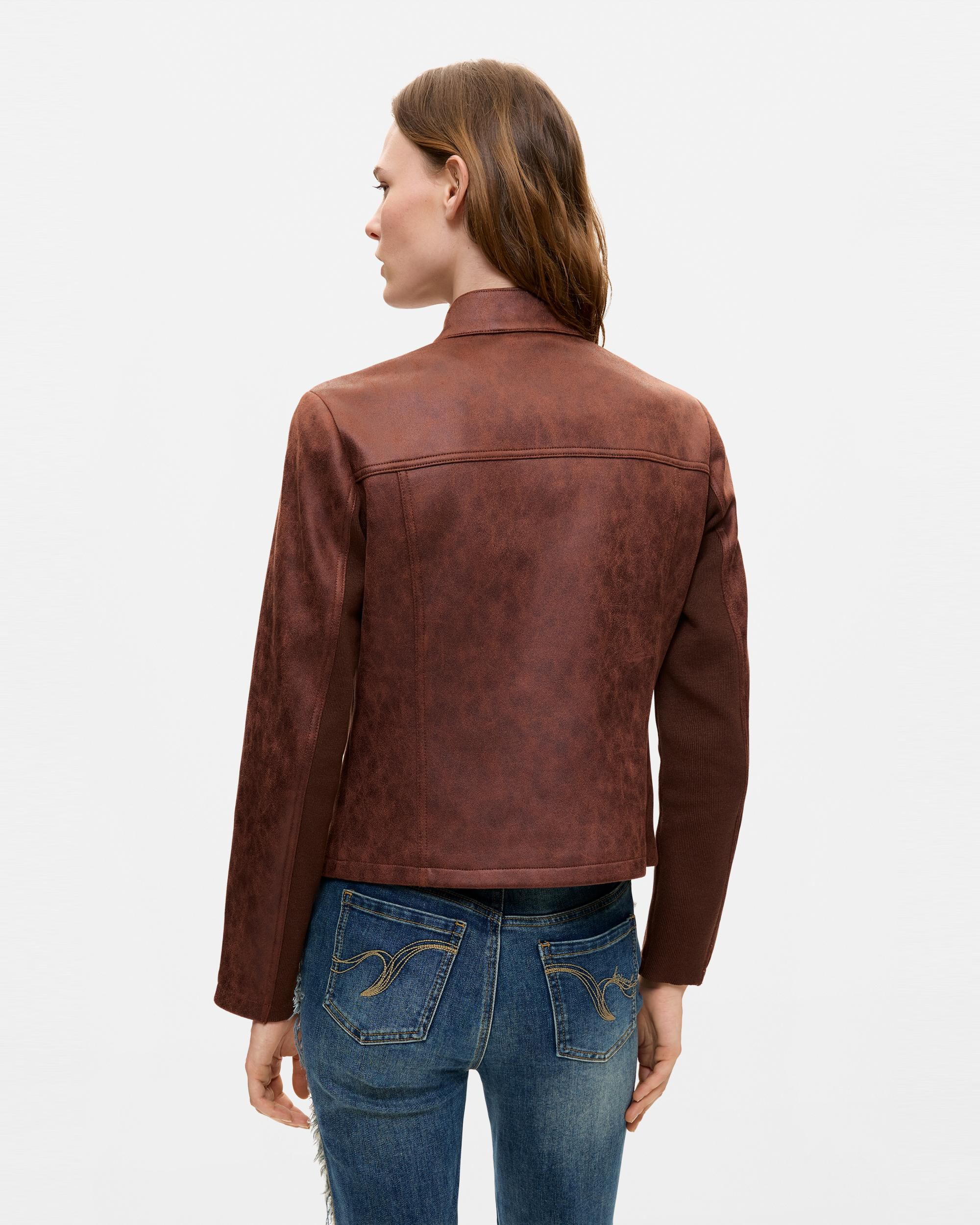 Cazadora de mujer efecto piel - Desigual - Marrón Marrón-3