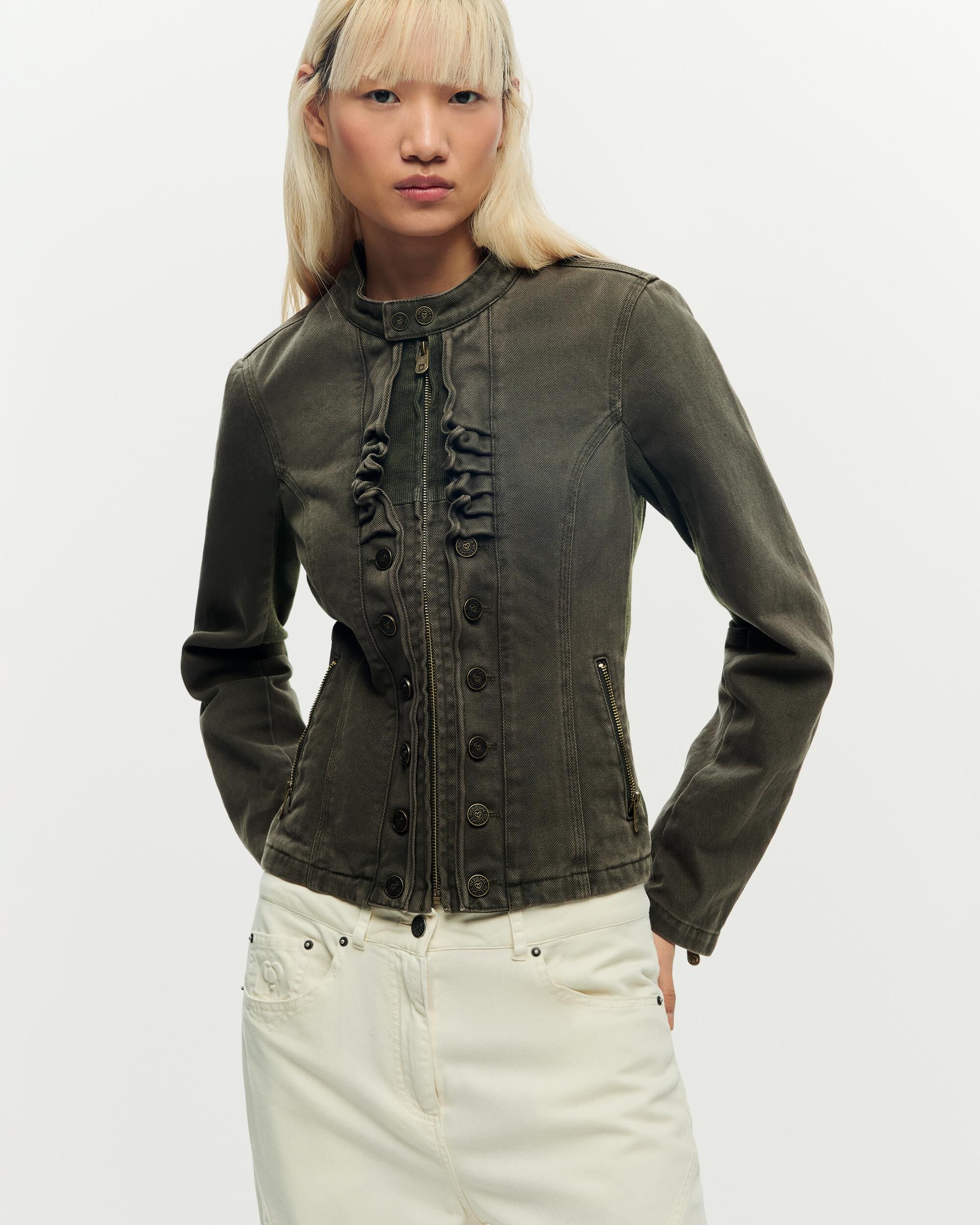 Cazadora de mujer algodón cremallera - Desigual - Verde Verde-2