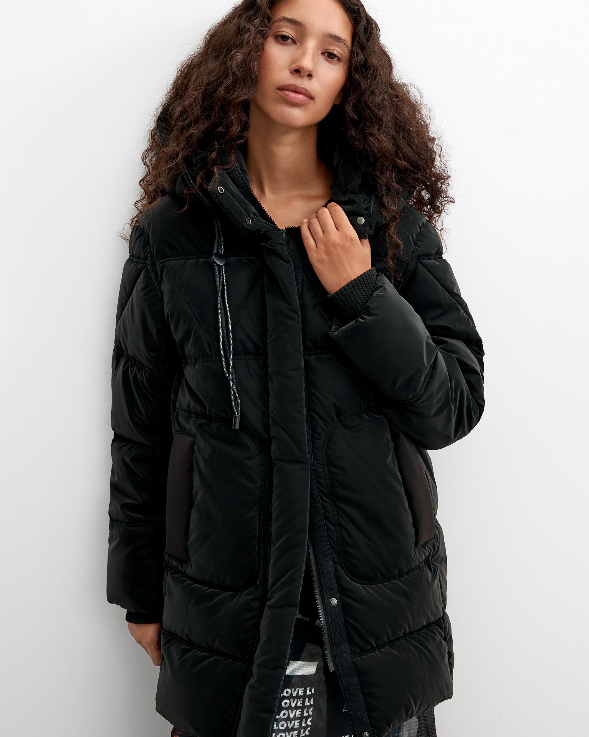 Abrigo de mujer acolchado largo - Desigual - Negro Negro-2