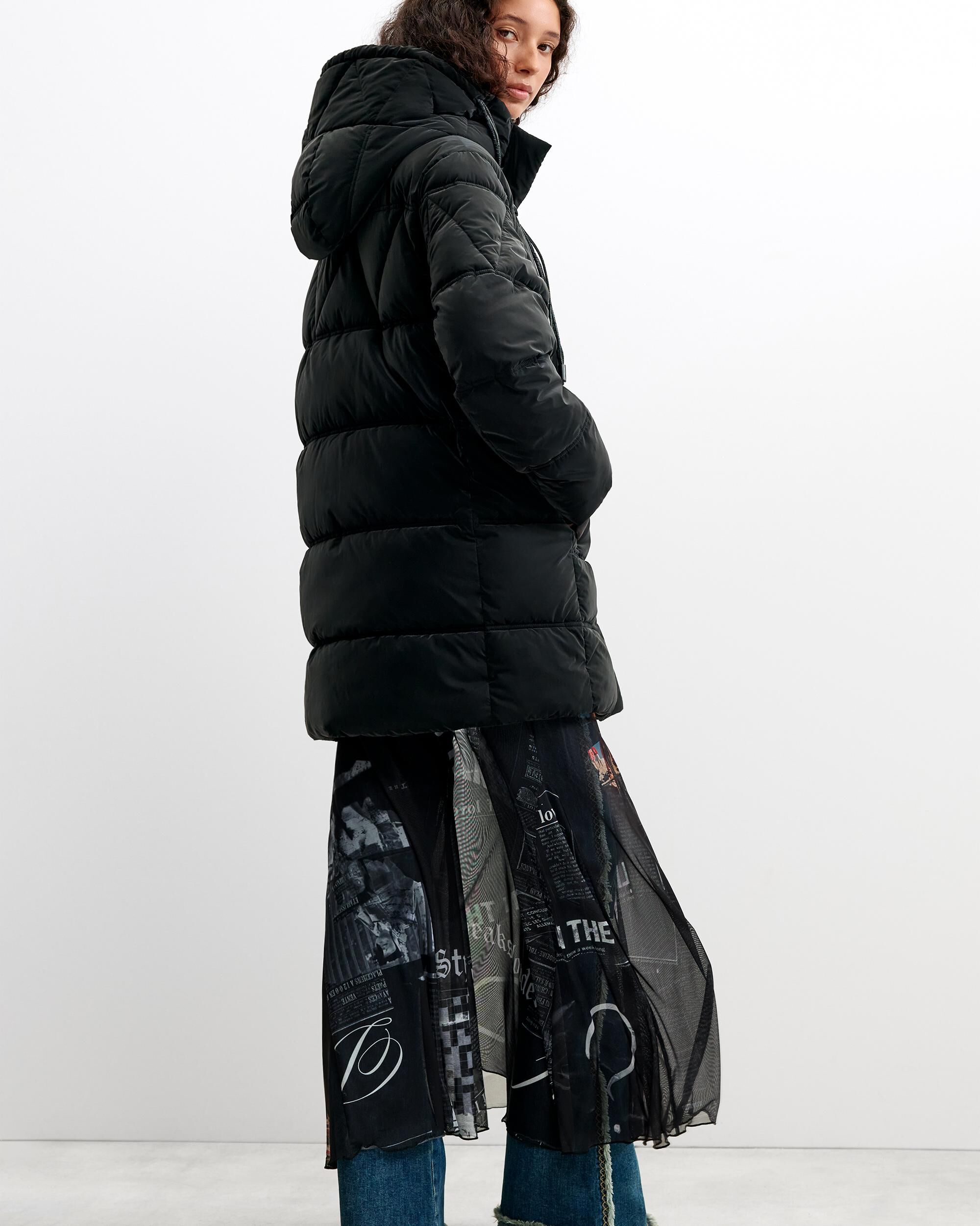 Abrigo de mujer acolchado largo - Desigual - Negro Negro-3