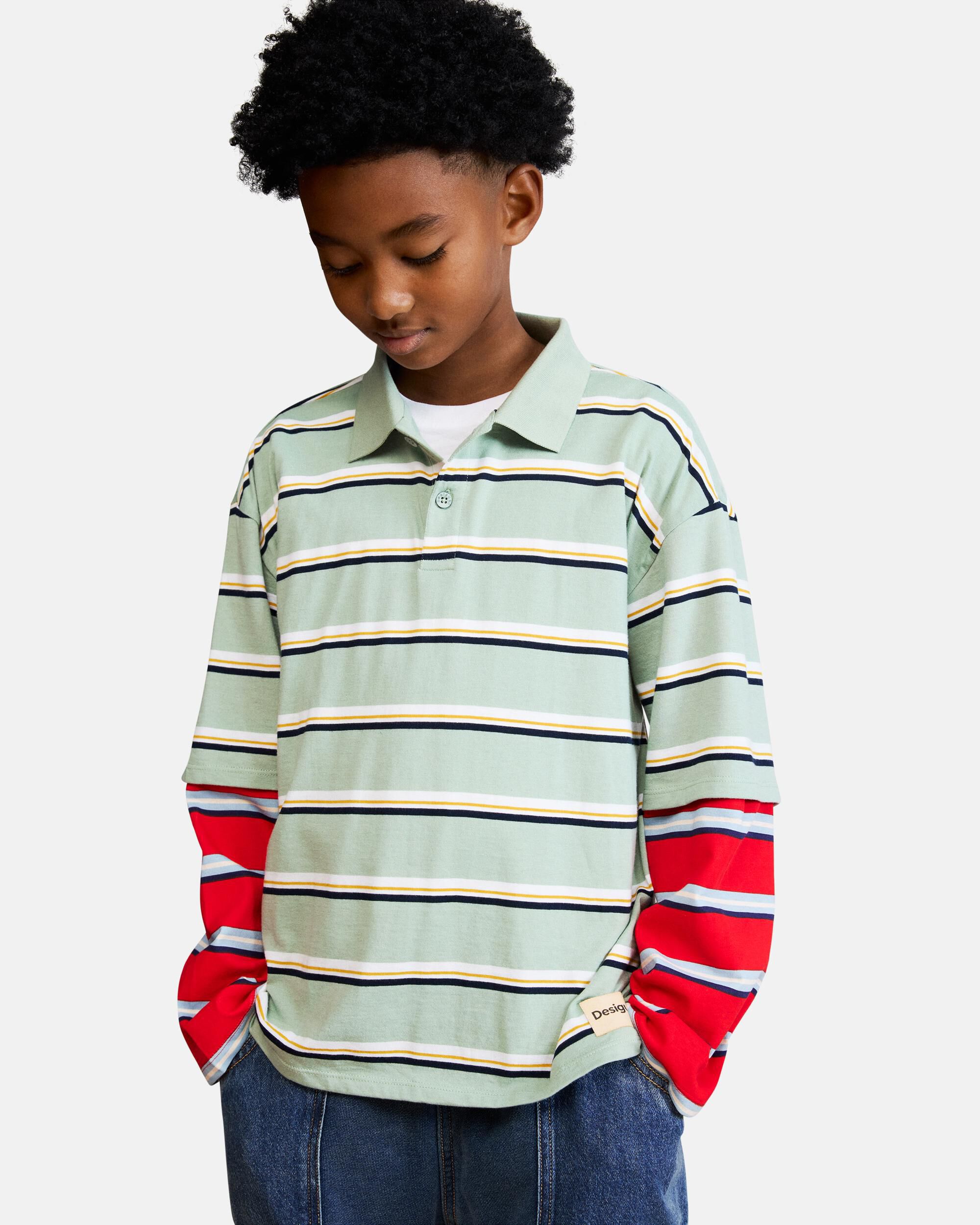 Polo de niño rayas doble manga - Desigual - Azul Azul-2