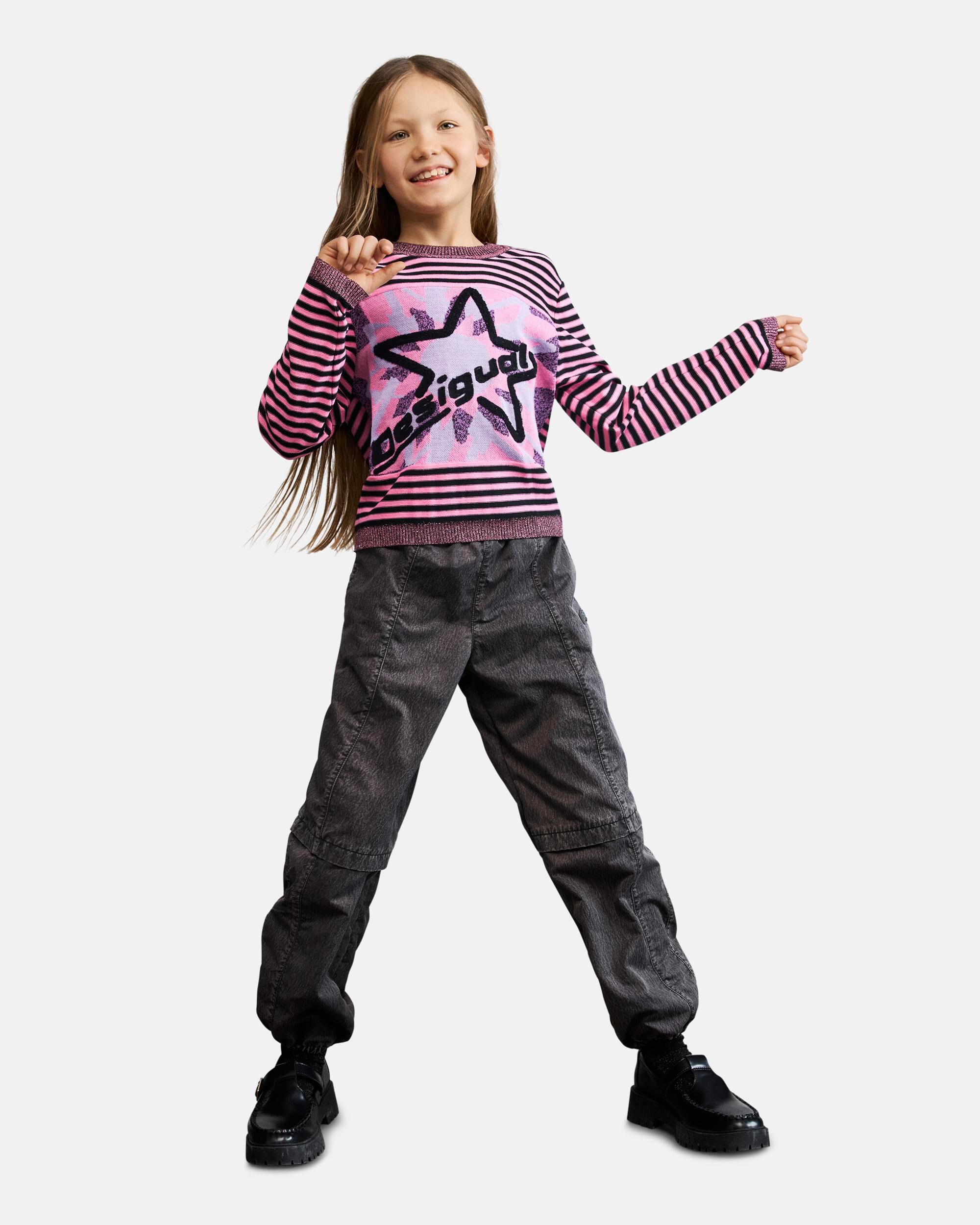 Imagen 2 de Jersey de niña rayas estrella - Desigual - Rosa Rosa