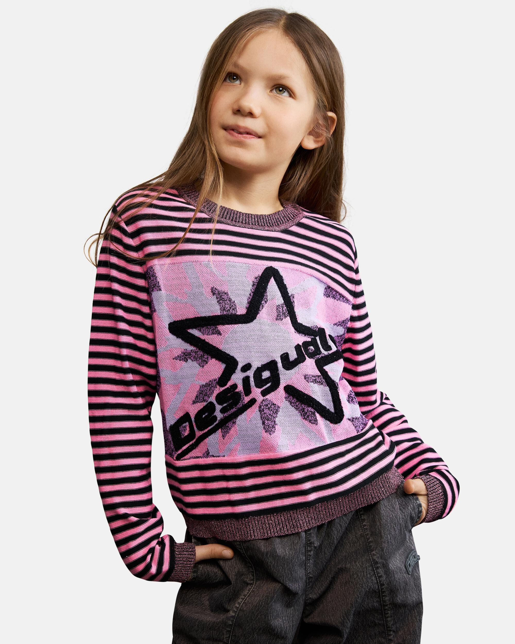 Imagen 3 de Jersey de niña rayas estrella - Desigual - Rosa Rosa