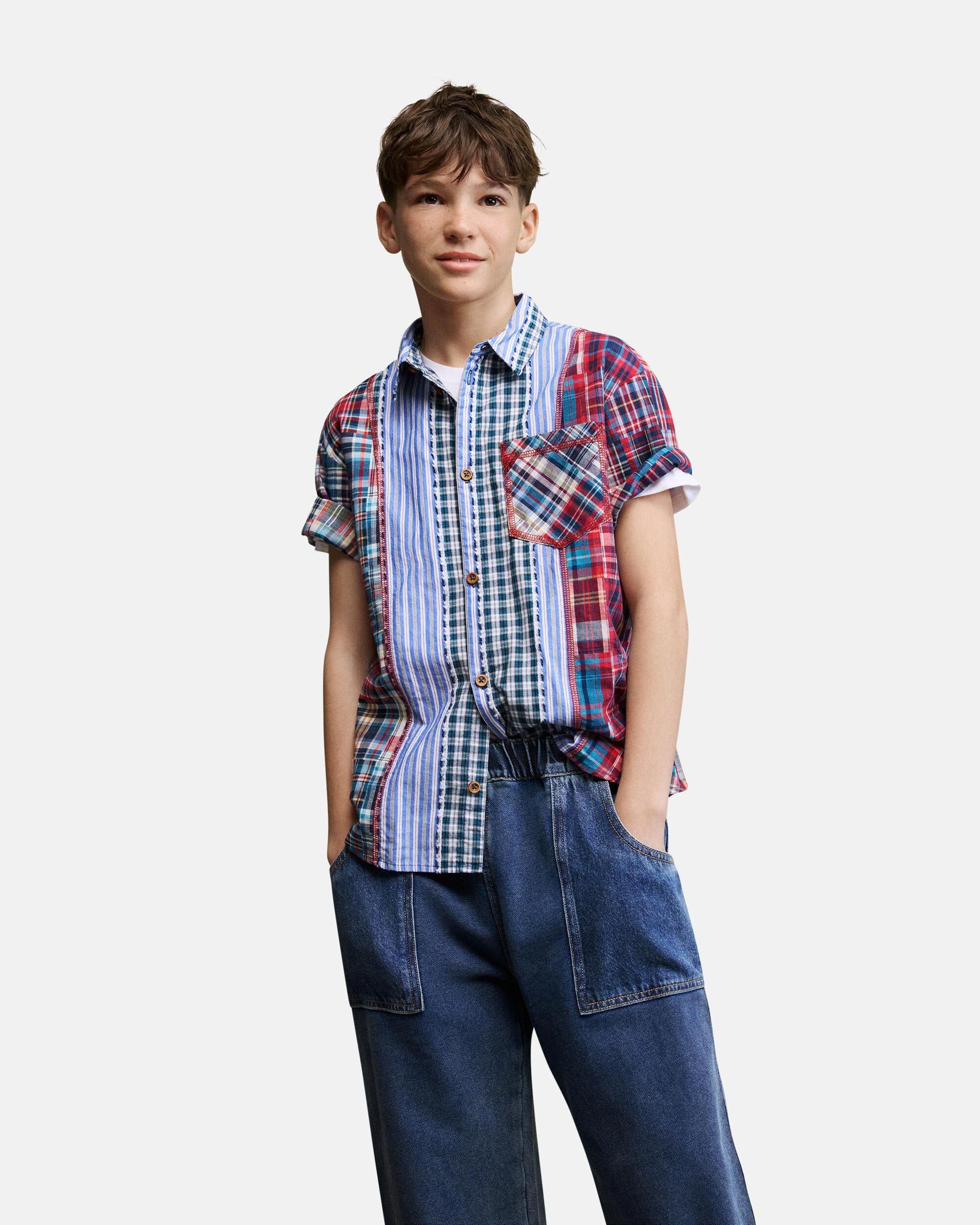Imagen 1 de Camisa de niño cuadros patchwork Azul