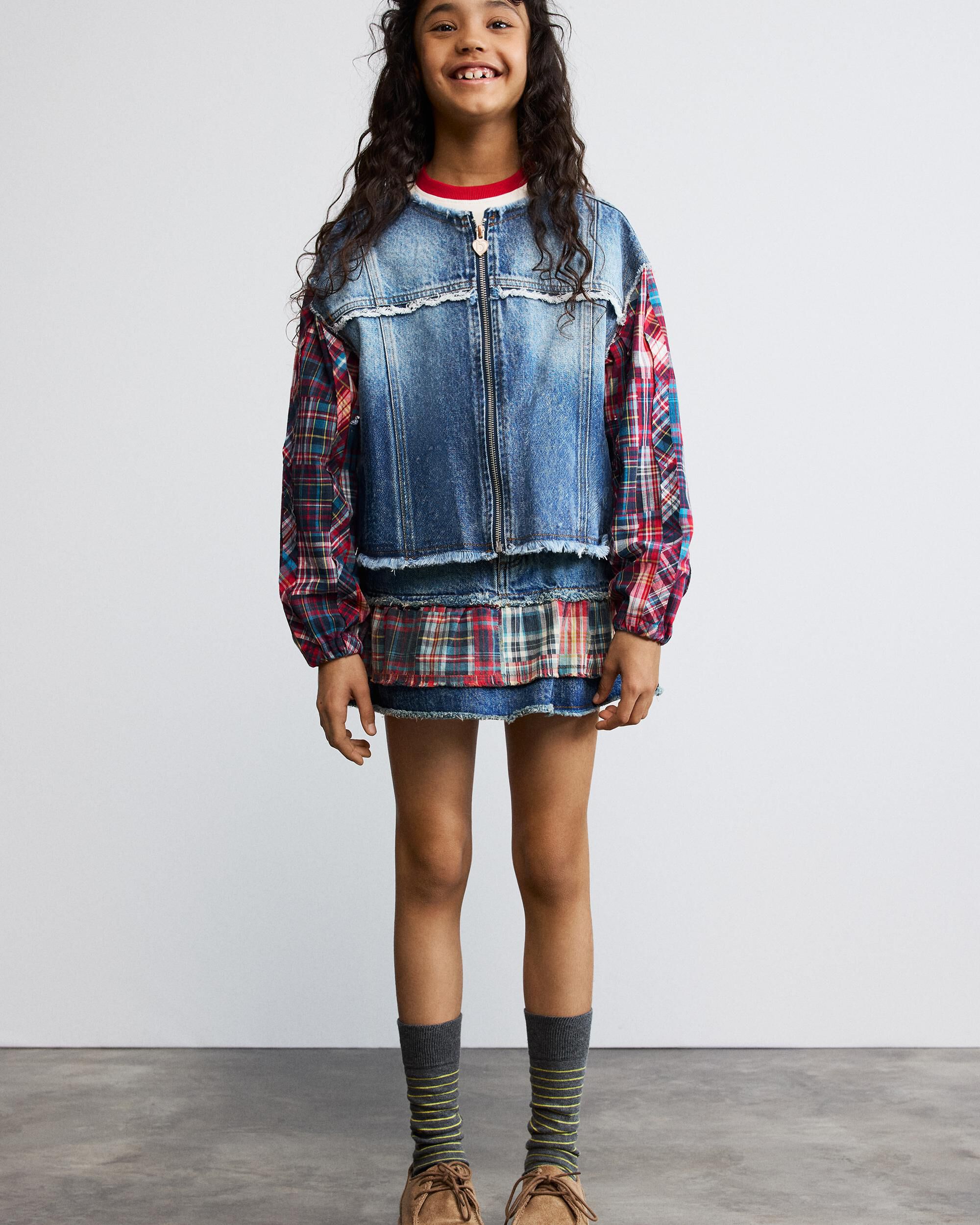 Imagen 2 de Chaqueta de niña vaquera cuadros - Desigual - Azul Azul