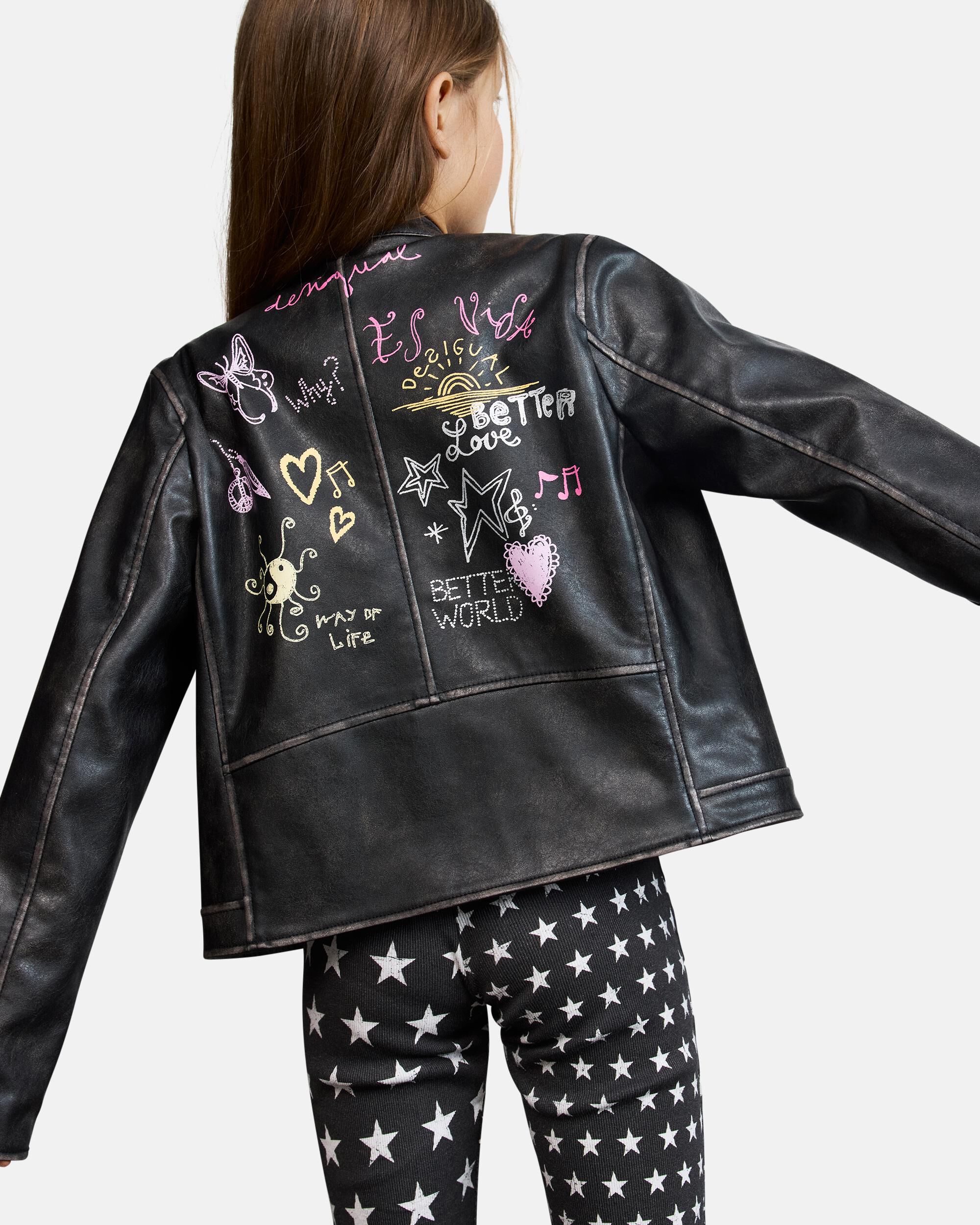 Cazadora de niña efecto piel - Desigual - Negro Negro-3
