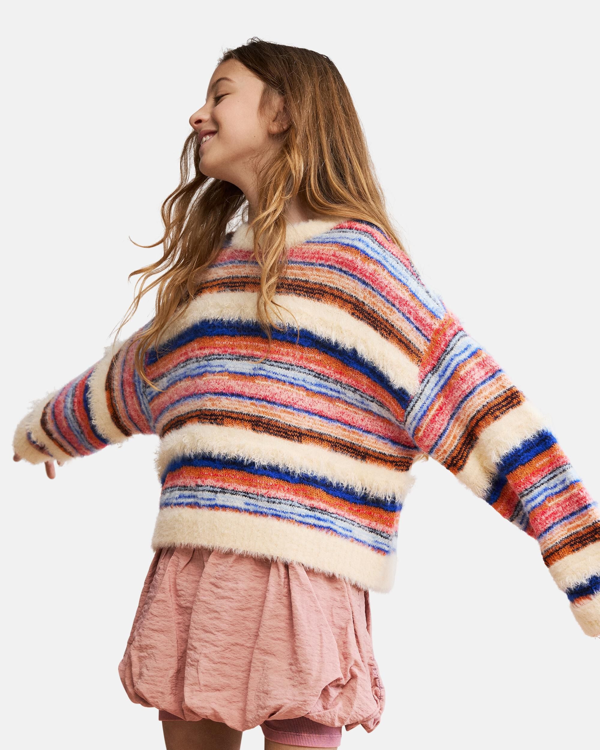 Jersey de niña rayas crop - Desigual - Blanco Blanco-1
