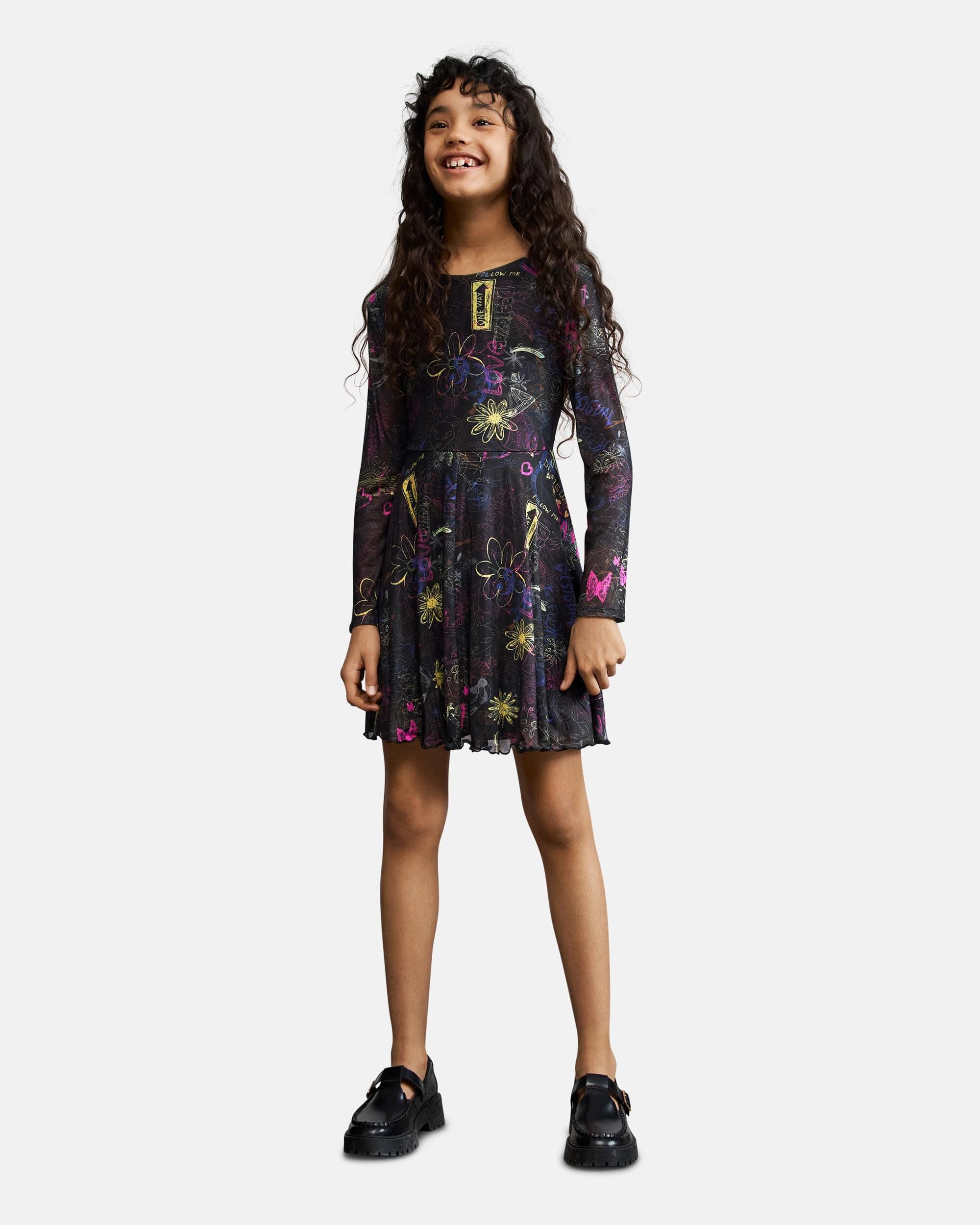Imagen 0 de Vestido de niña punto estampado Negro