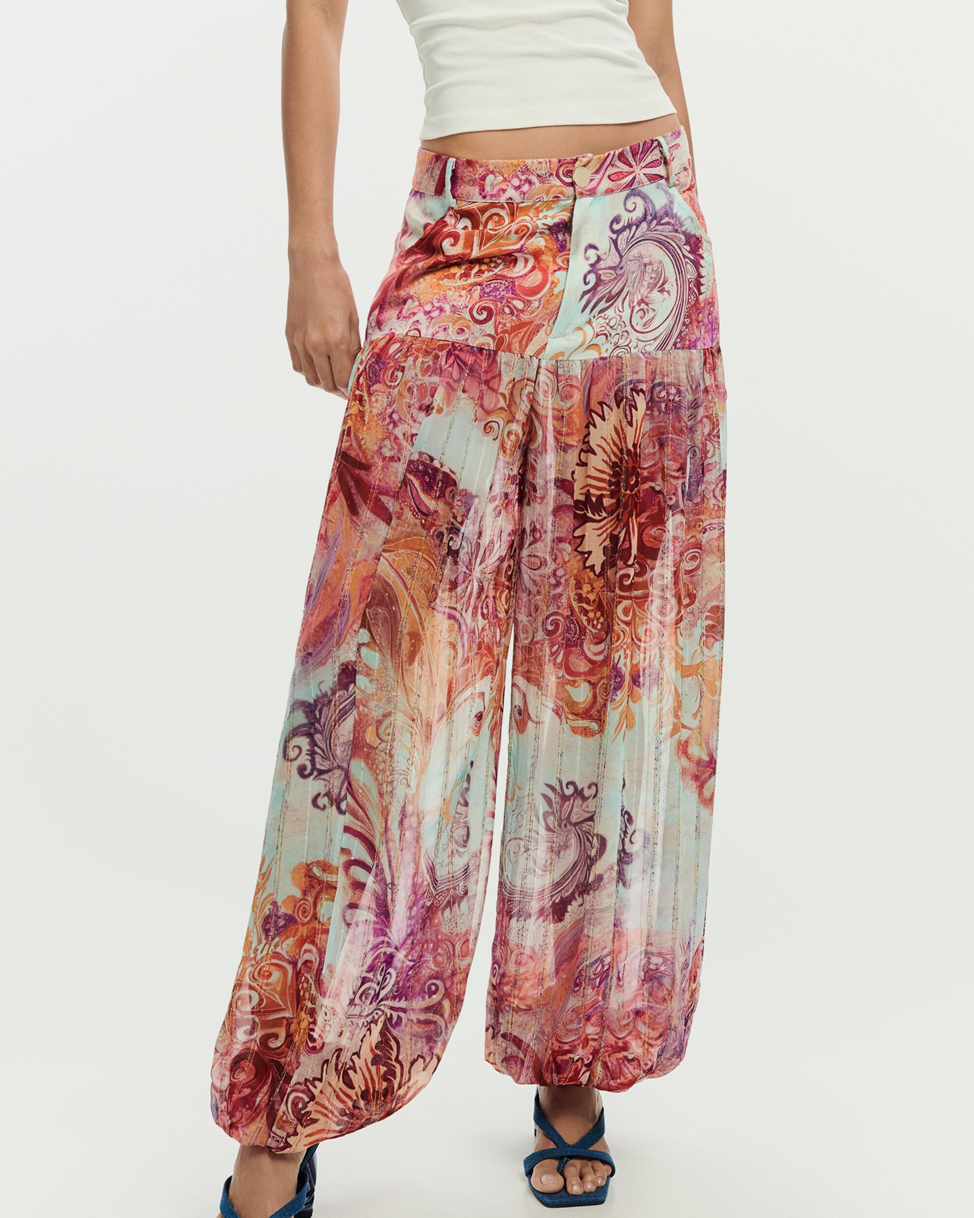 Pantalón de mujer balloon estampado - Desigual - Rojo Rojo-2