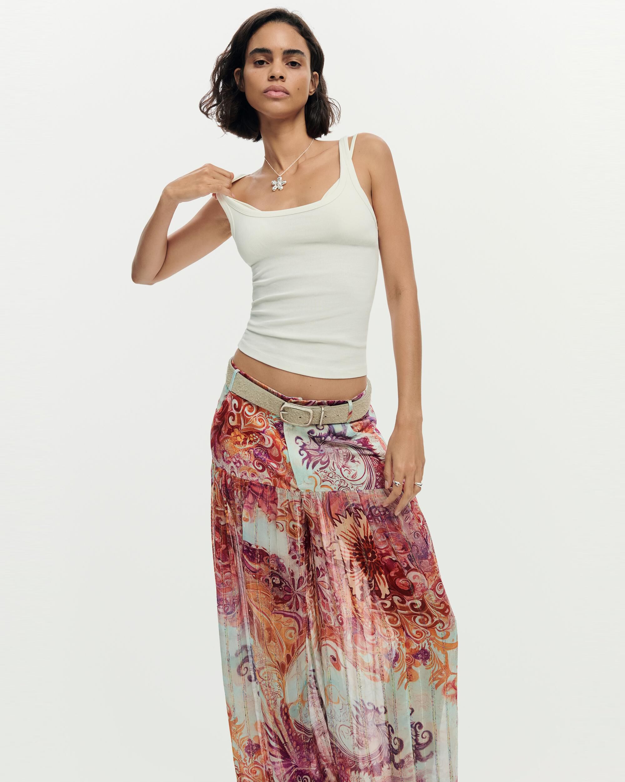 Pantalón de mujer balloon estampado - Desigual - Rojo Rojo-4