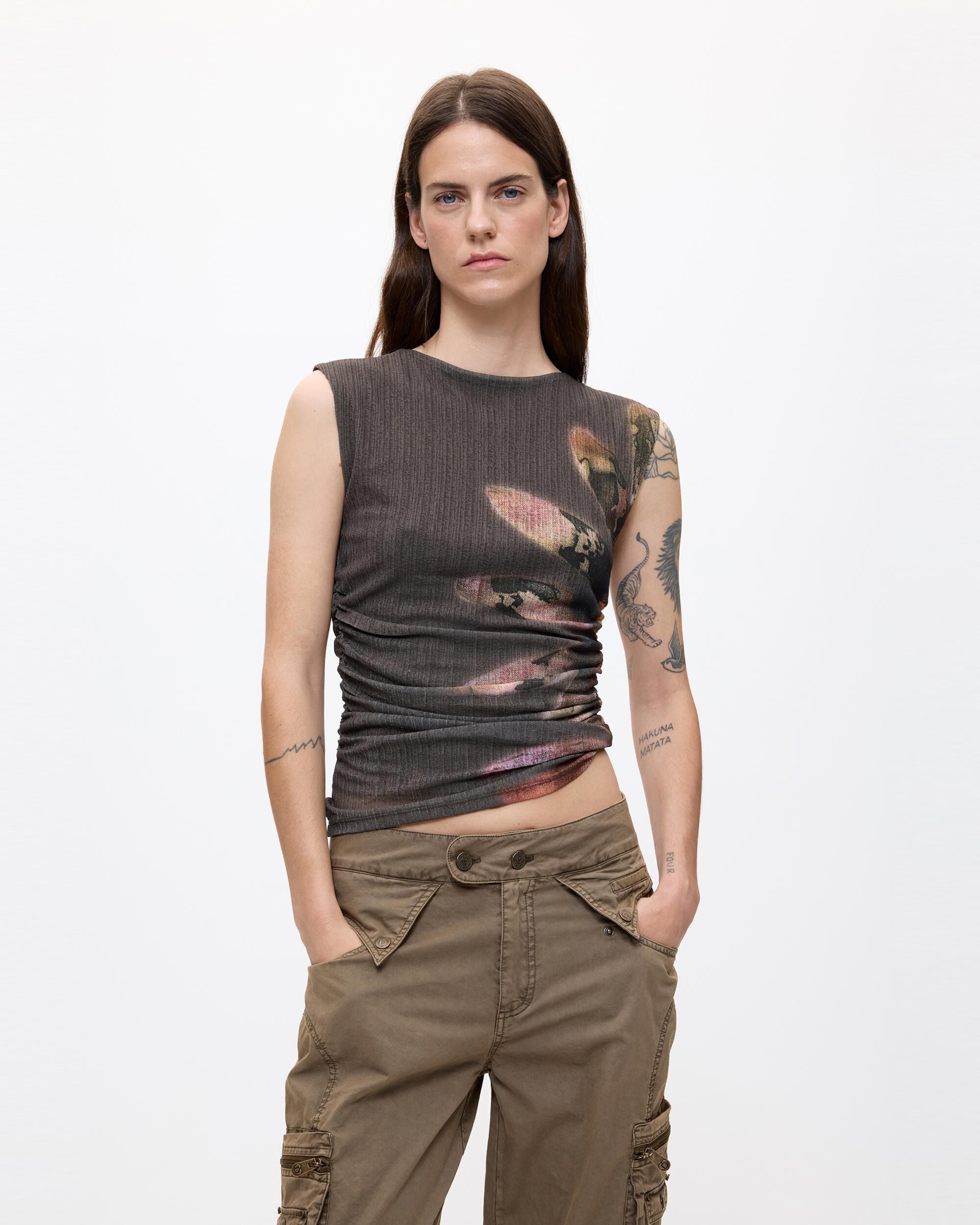 Camiseta de mujer sin mangas knit - Desigual - Gris Gris-1