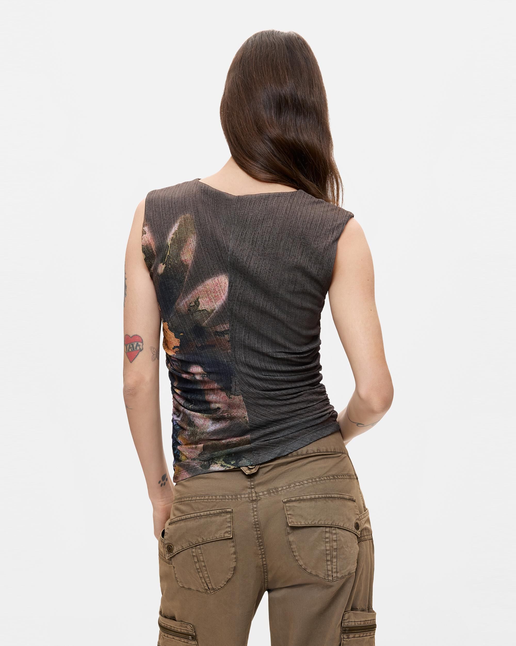 Camiseta de mujer sin mangas knit - Desigual - Gris Gris-3