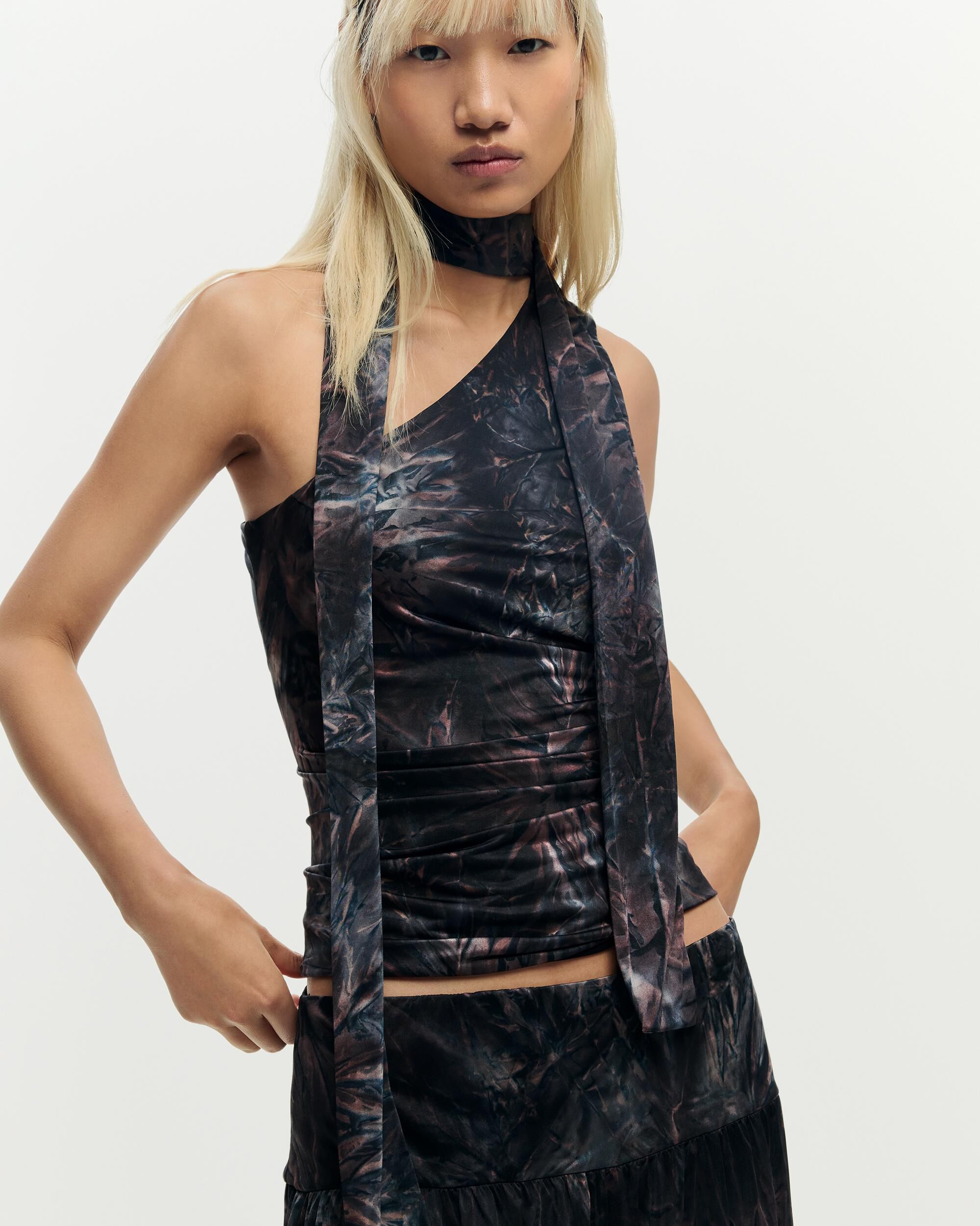 Top de mujer asimétrico ajustado - Desigual - Marrón oscuro Marrón oscuro-1
