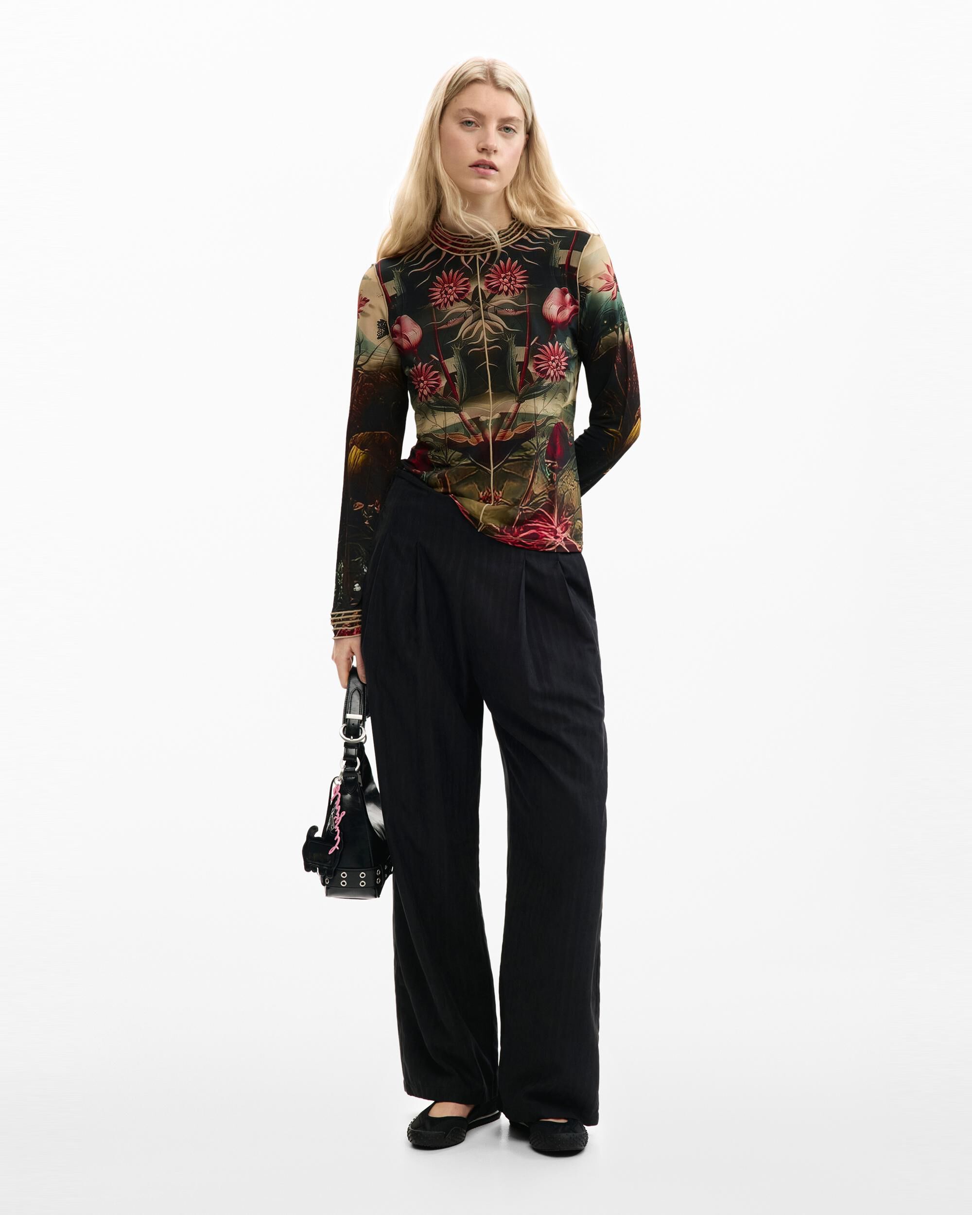 Camiseta de mujer cuello alto estampada - Desigual - Negro Negro-2