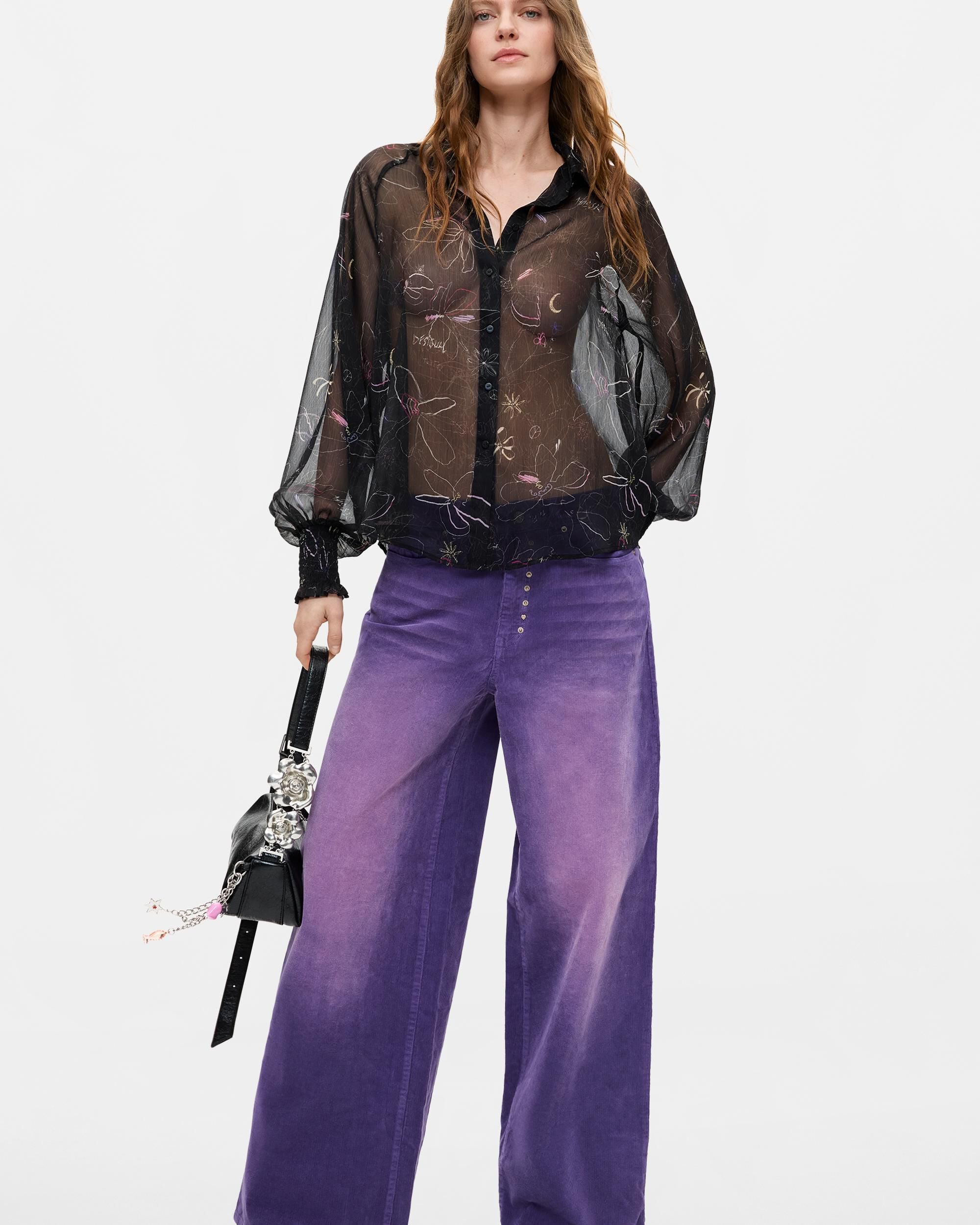 Pantalón de mujer micropana pierna ancha - Desigual - Morado Morado-1