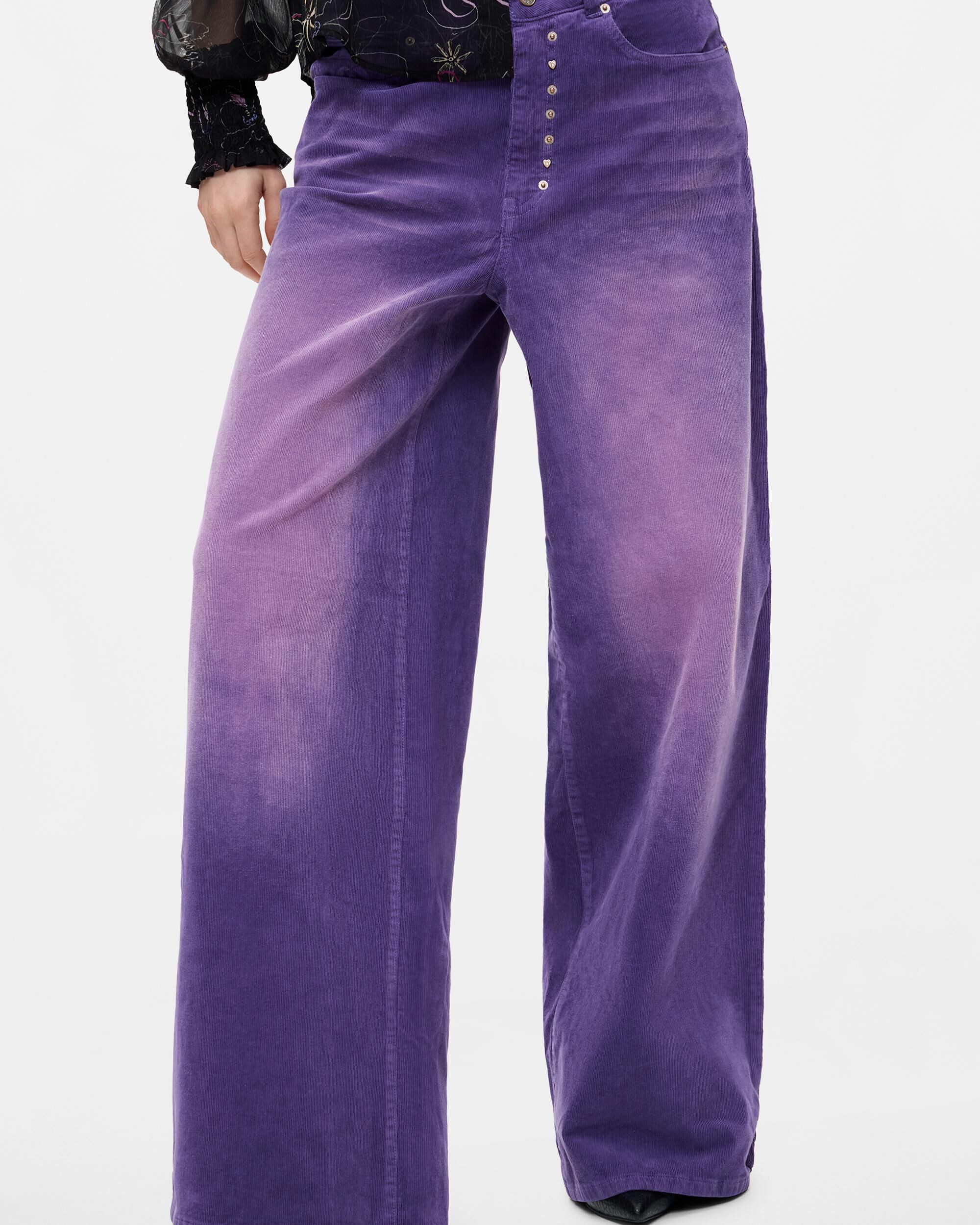 Pantalón de mujer micropana pierna ancha - Desigual - Morado Morado-2