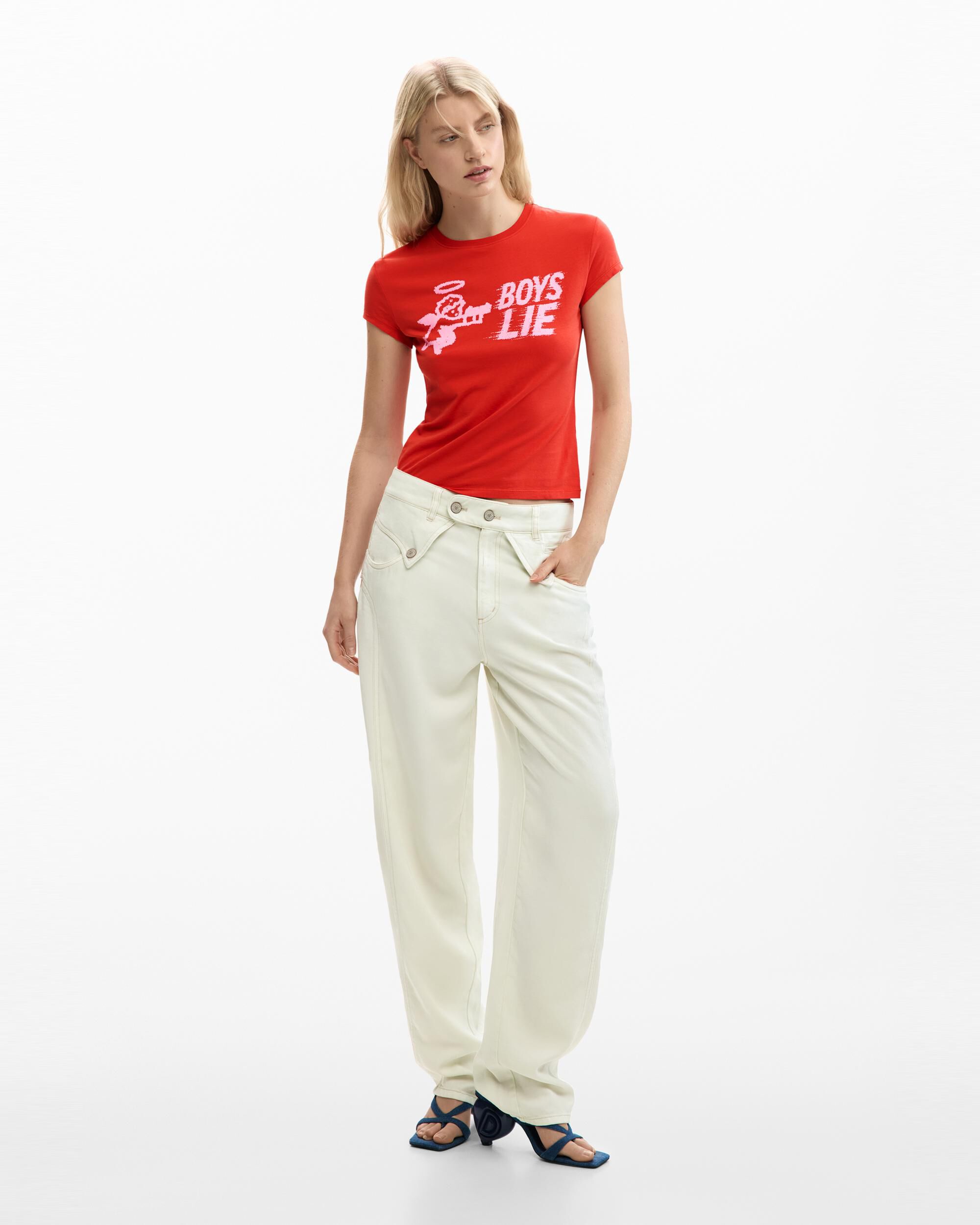 Camiseta de mujer ajustada boys lie - Desigual - Rojo Rojo-2