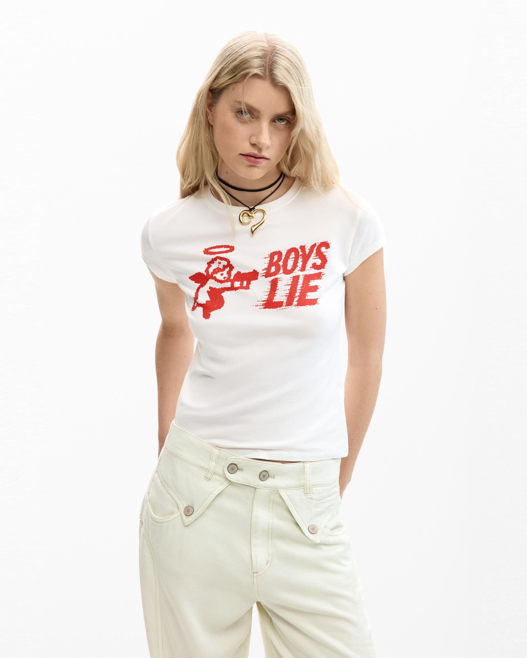 Camiseta de mujer ajustada boys lie - Desigual - Blanco Blanco-1