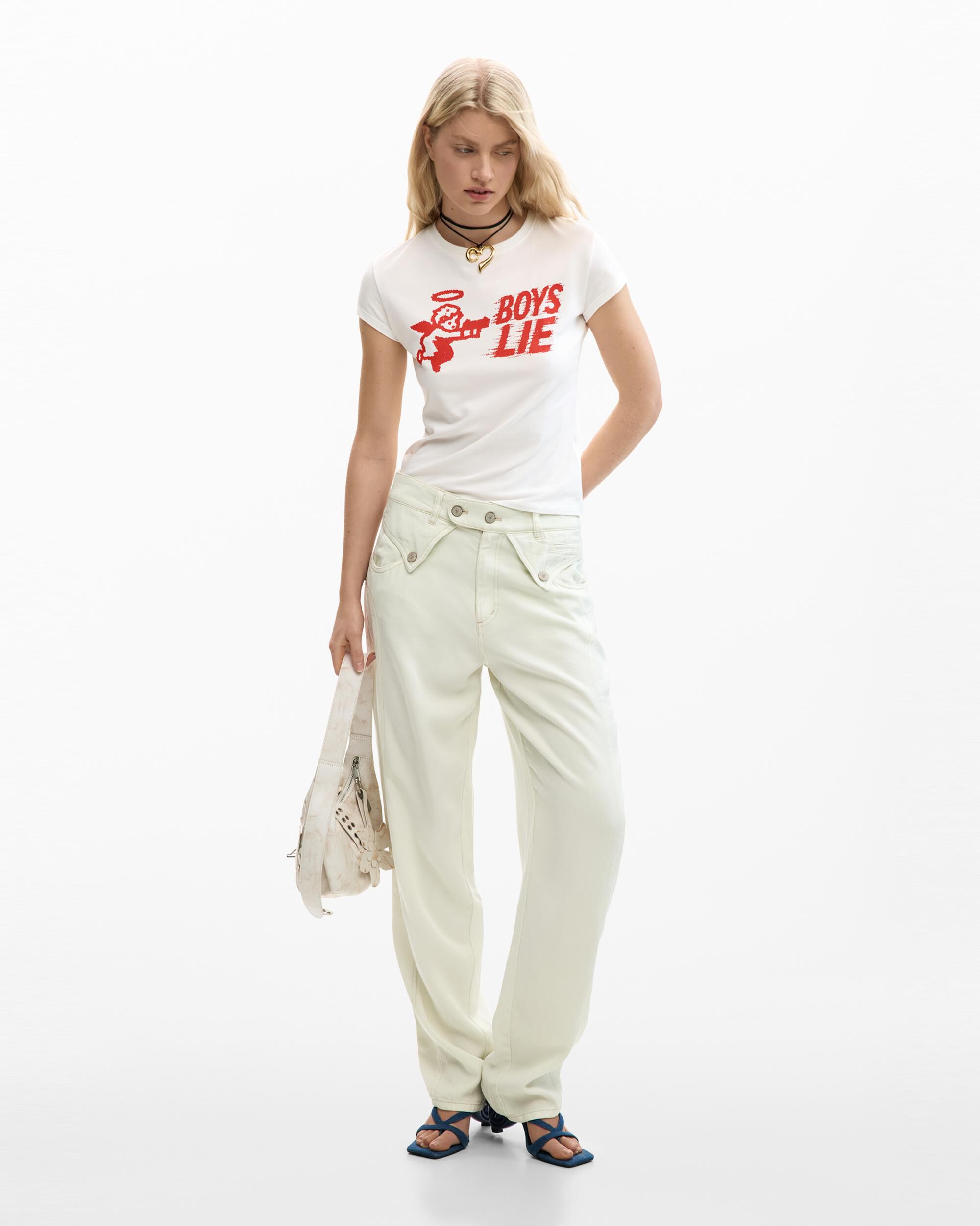 Camiseta de mujer ajustada boys lie - Desigual - Blanco Blanco-2