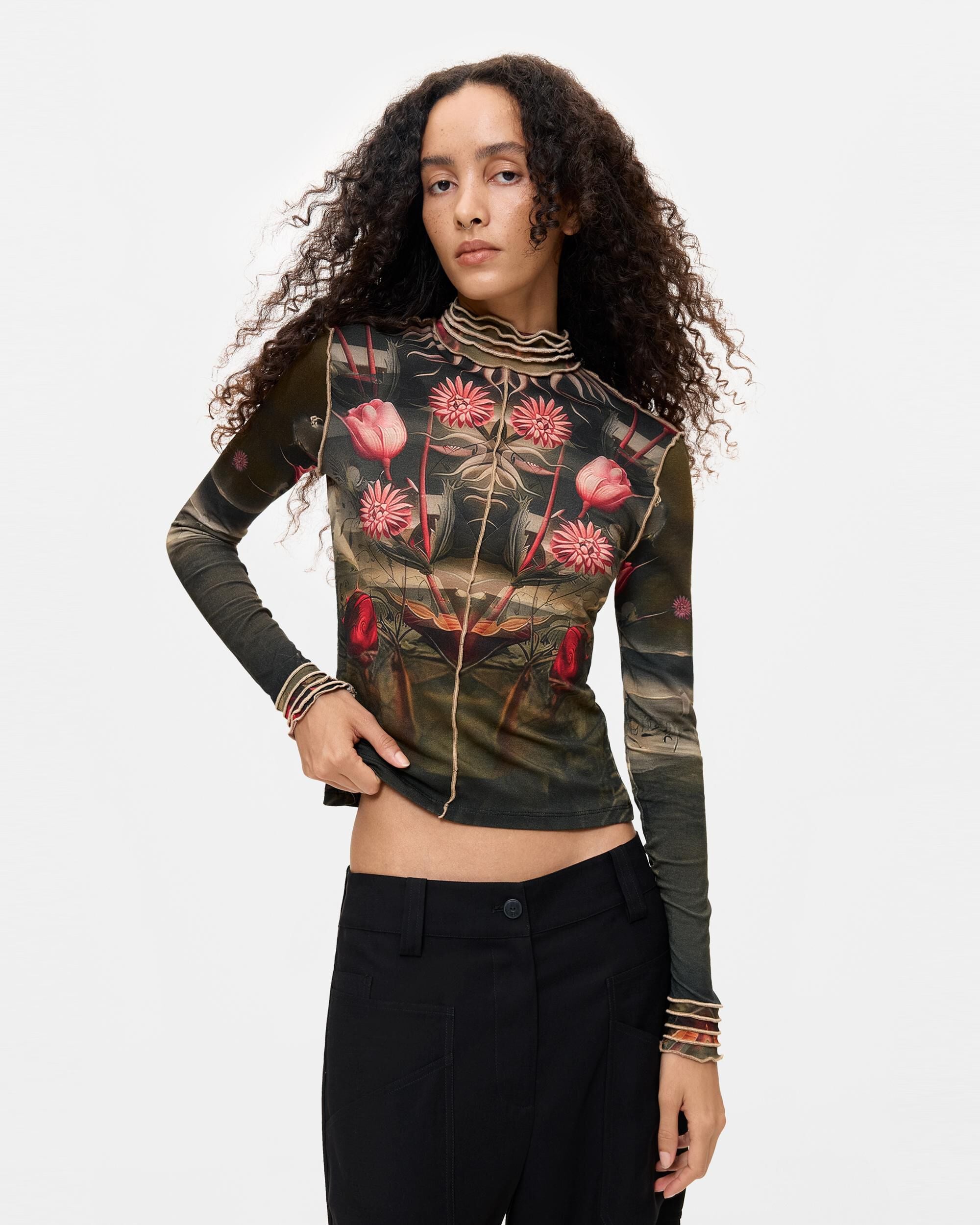 Camiseta de mujer estampada cuello alto - Desigual - Morado Morado-1