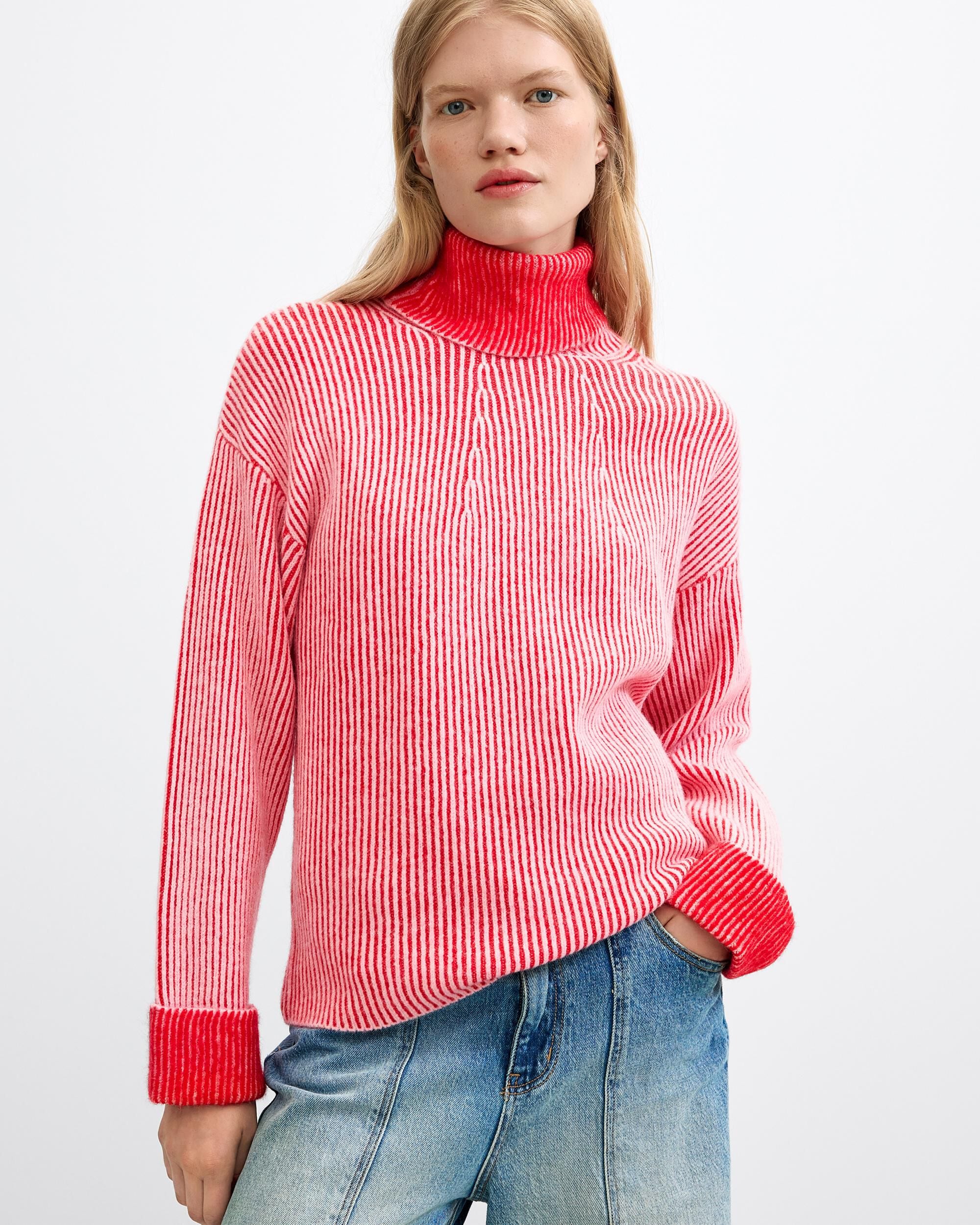 Jersey de mujer cuello alto canalé - Desigual - Rosa Rosa-1