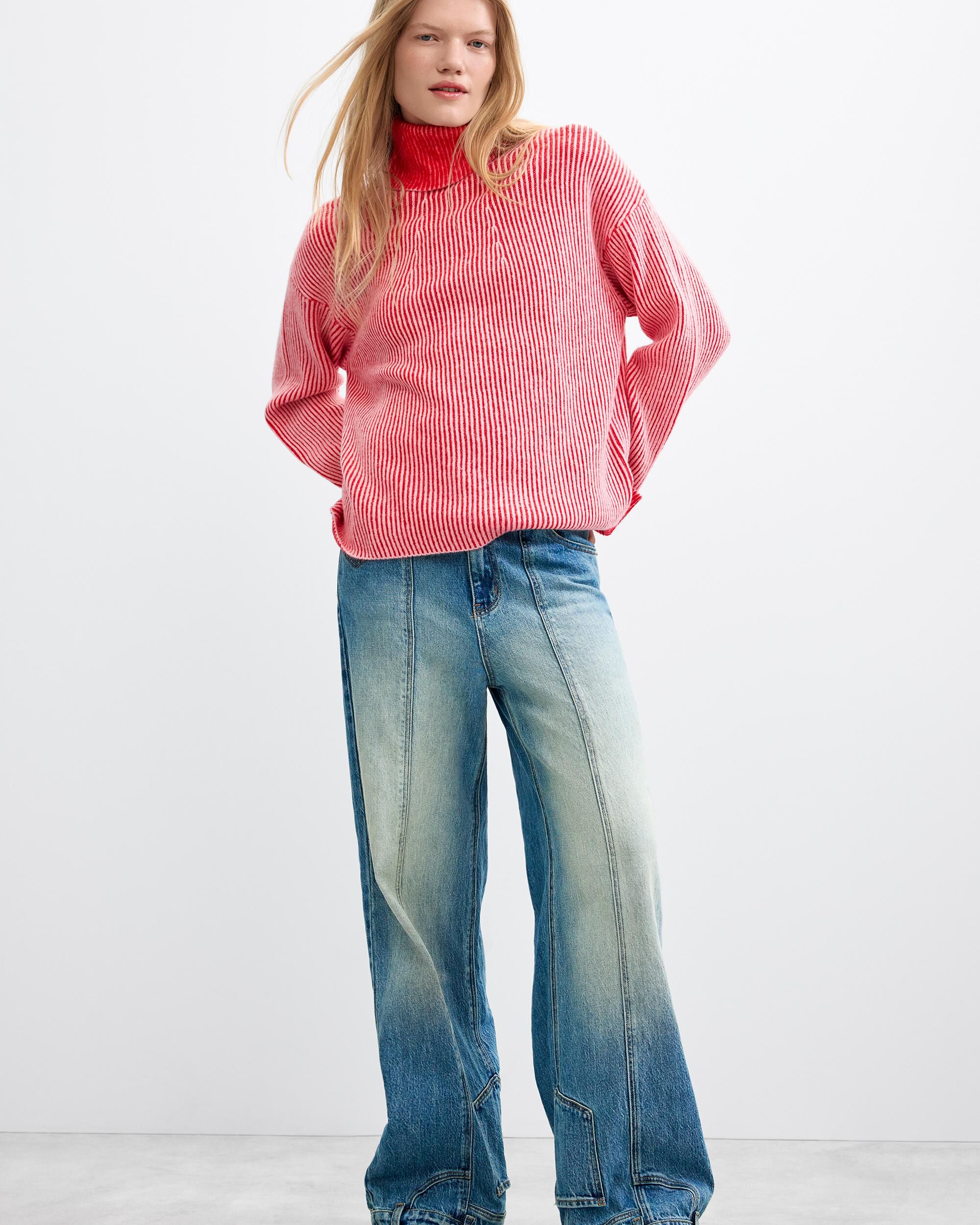 Jersey de mujer cuello alto canalé - Desigual - Rosa Rosa-2