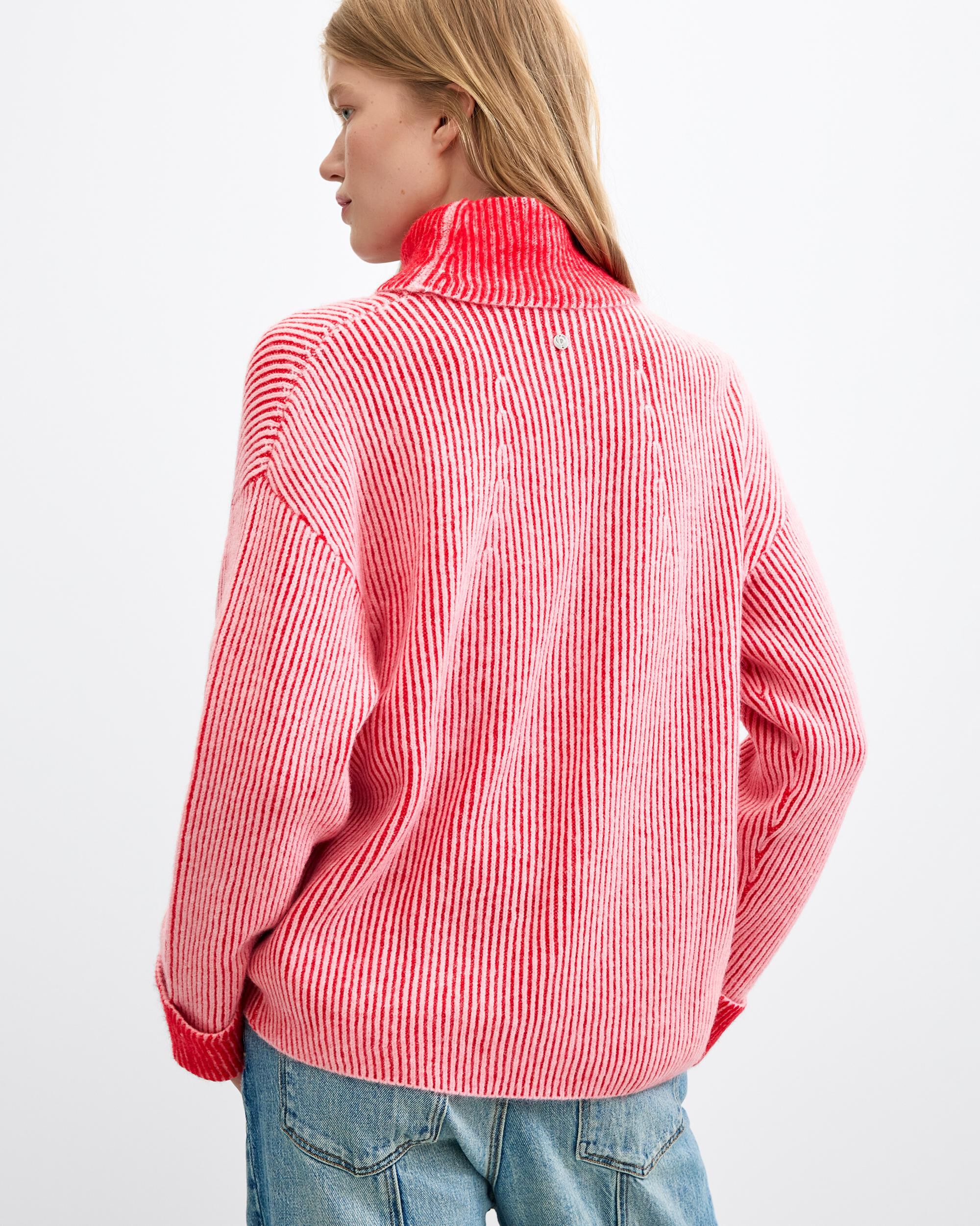Jersey de mujer cuello alto canalé - Desigual - Rosa Rosa-3