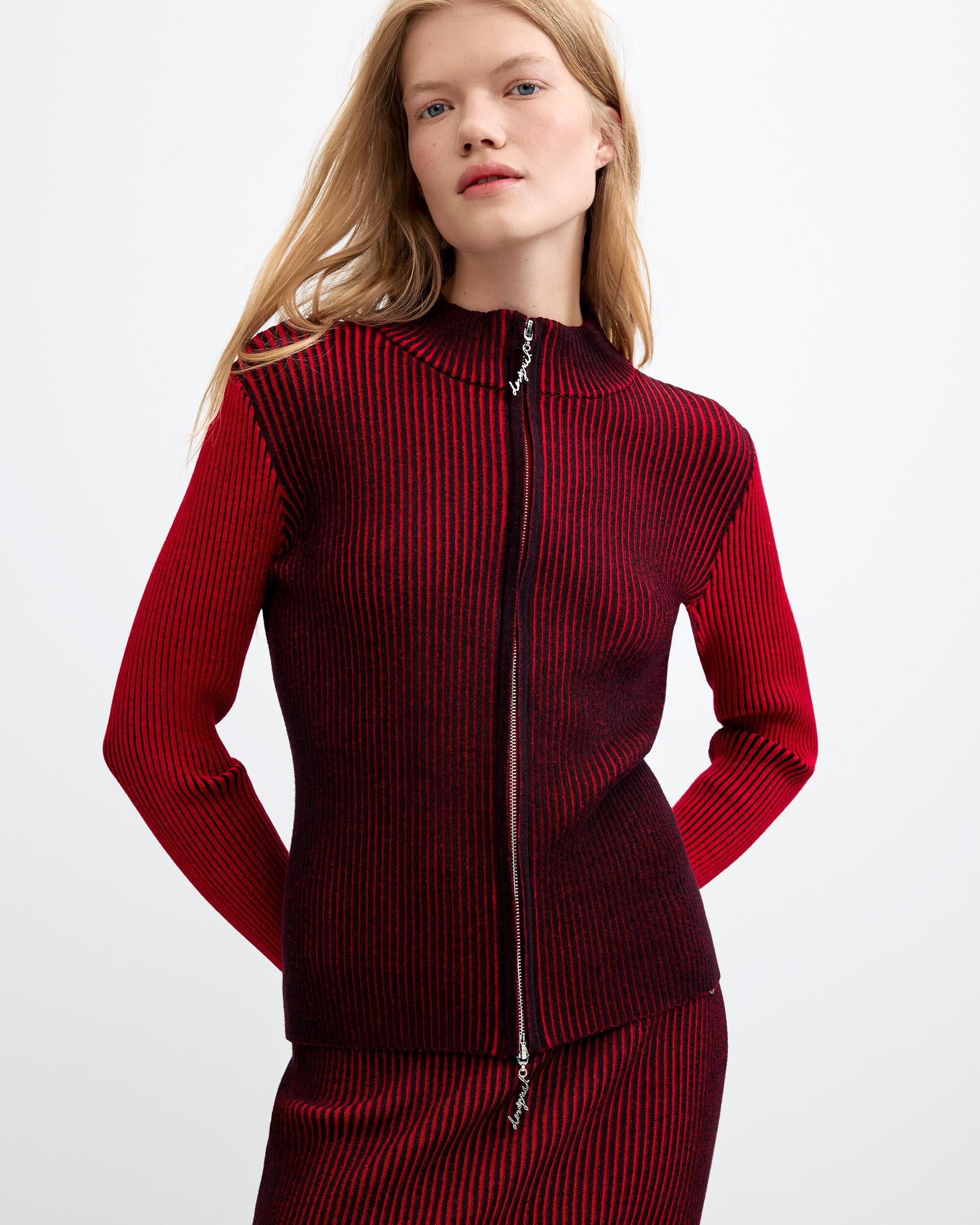 Chaqueta de mujer cremallera punto tornasolado - Desigual - Rojo Rojo-1