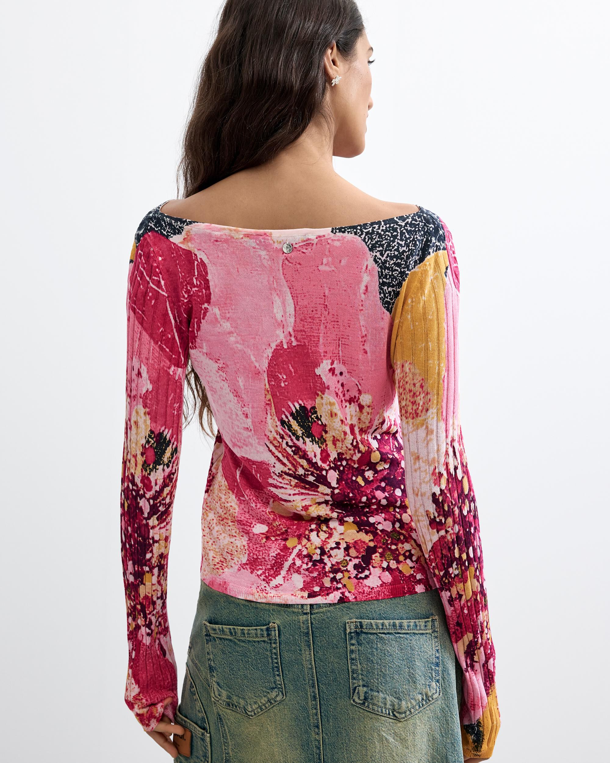 Jersey de mujer estampado flores - Desigual - Rosa Rosa-3