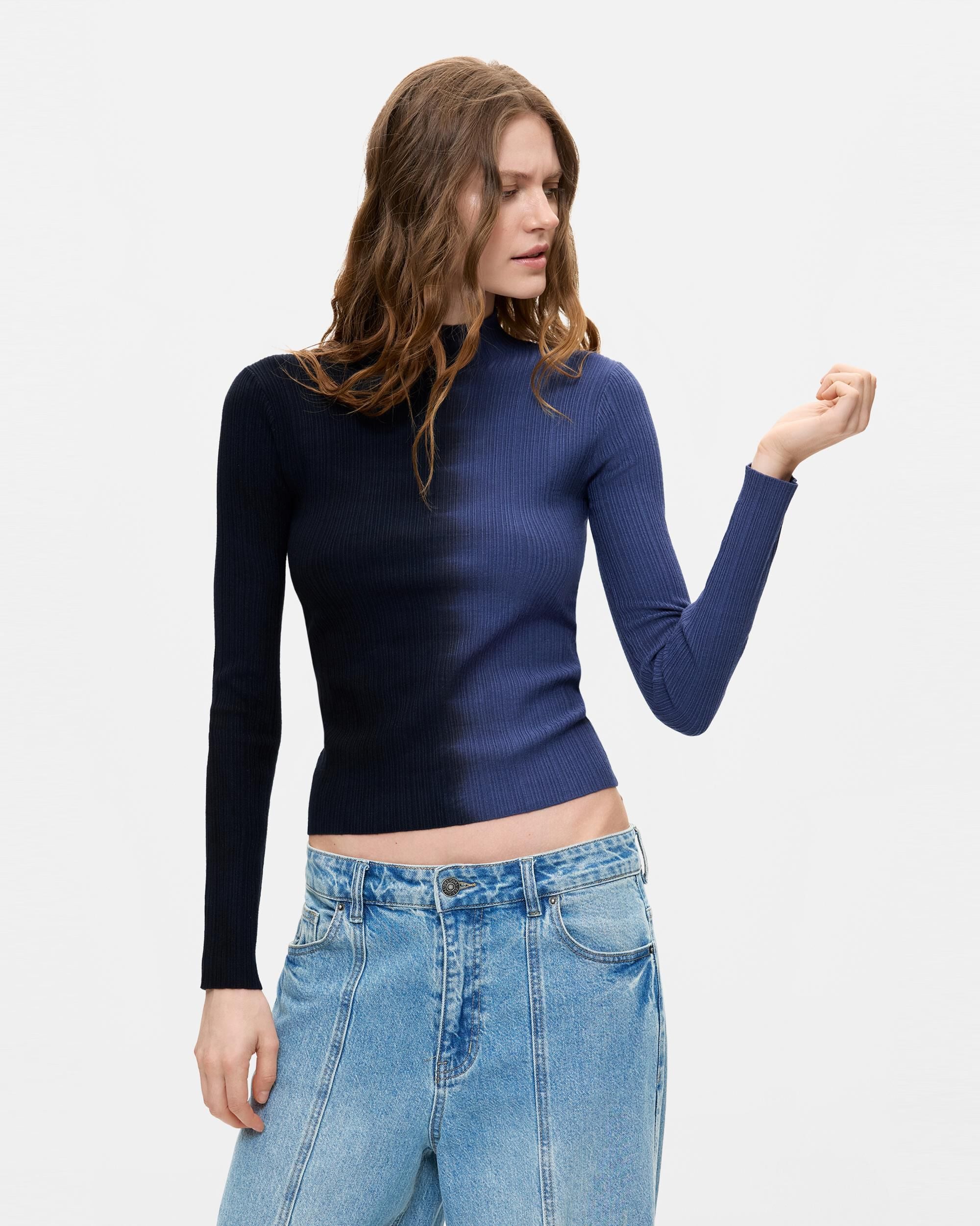 Jersey de mujer bicolor canalé - Desigual - Azul Azul-1