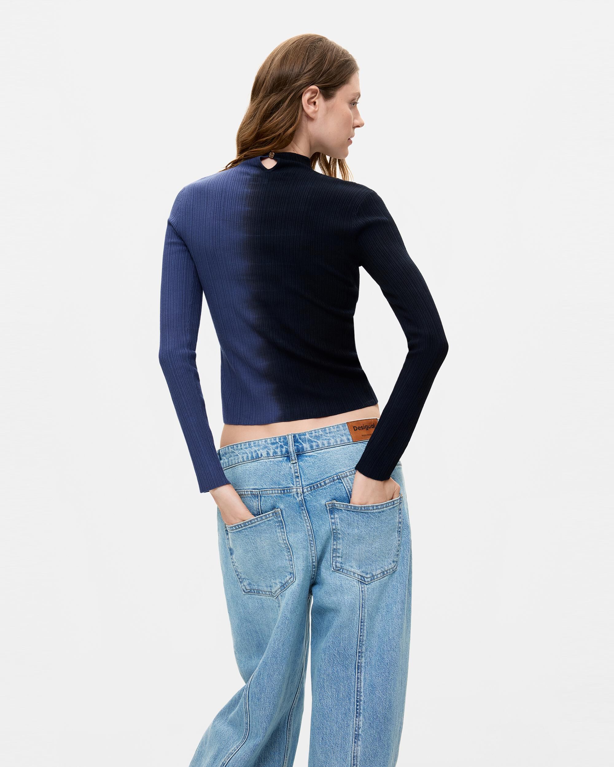 Jersey de mujer bicolor canalé - Desigual - Azul Azul-3